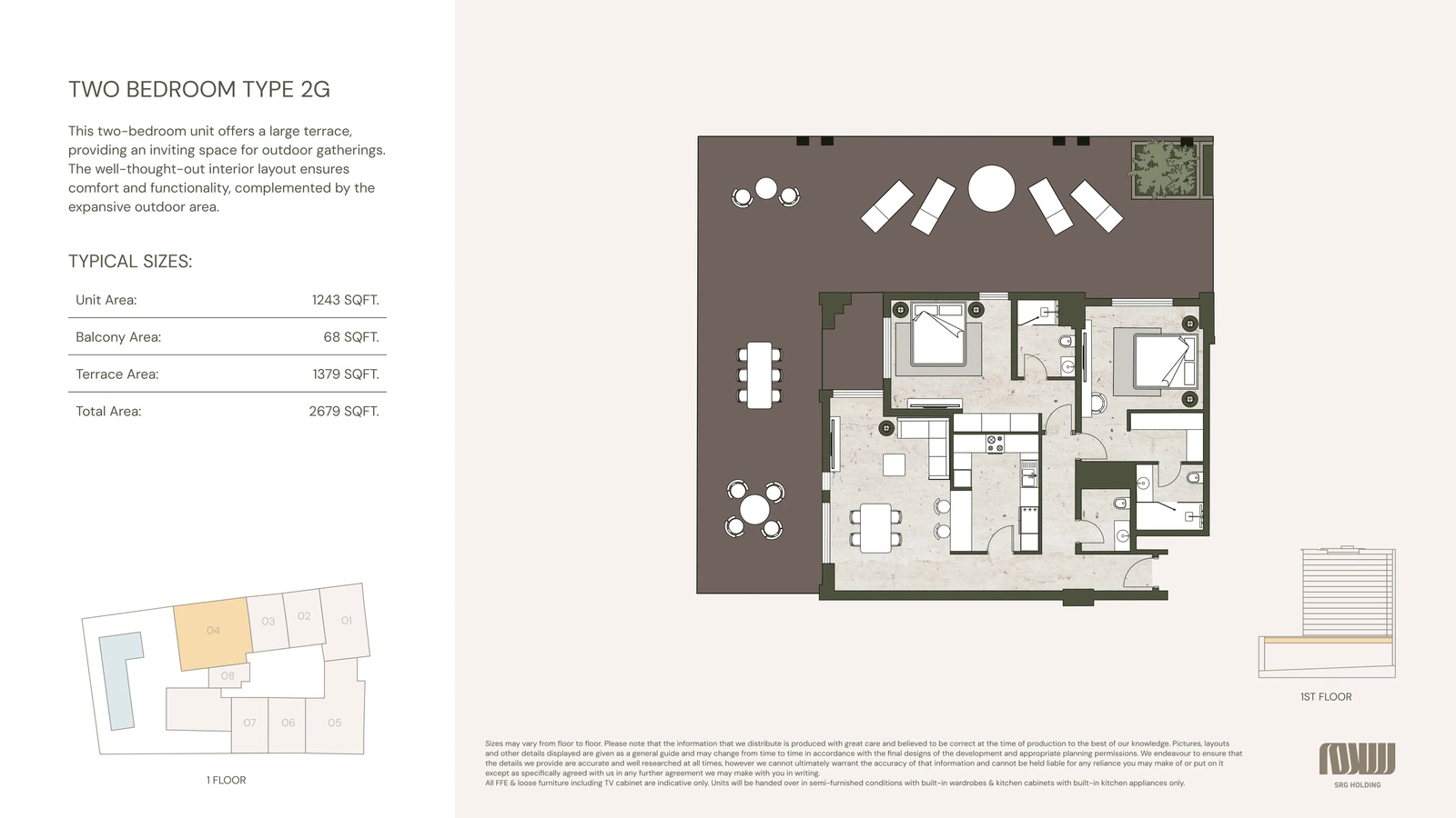 Floor plan for 2 Bedroom Type 2G