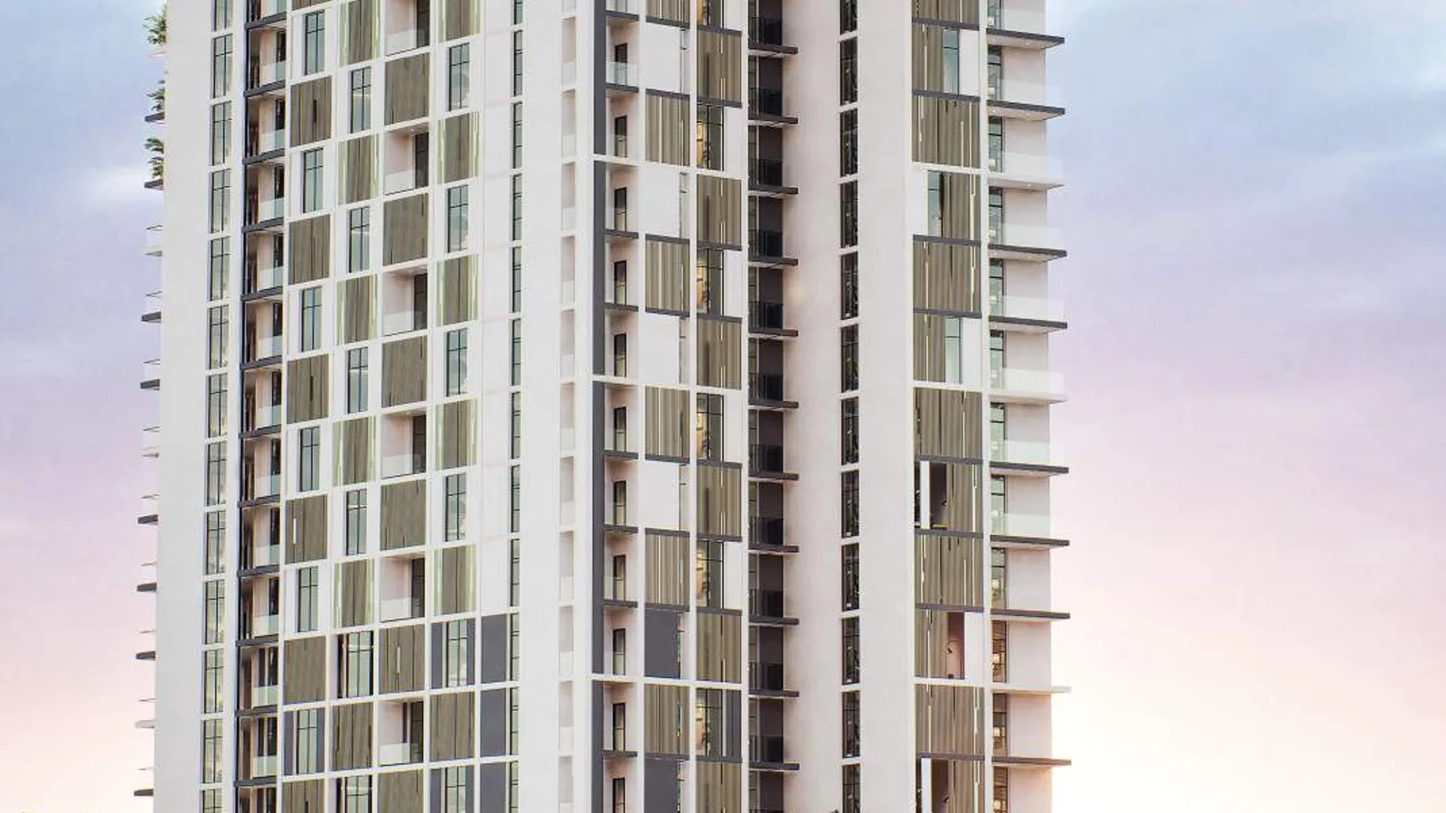 Front elevation of the Aria Heights residential tower.