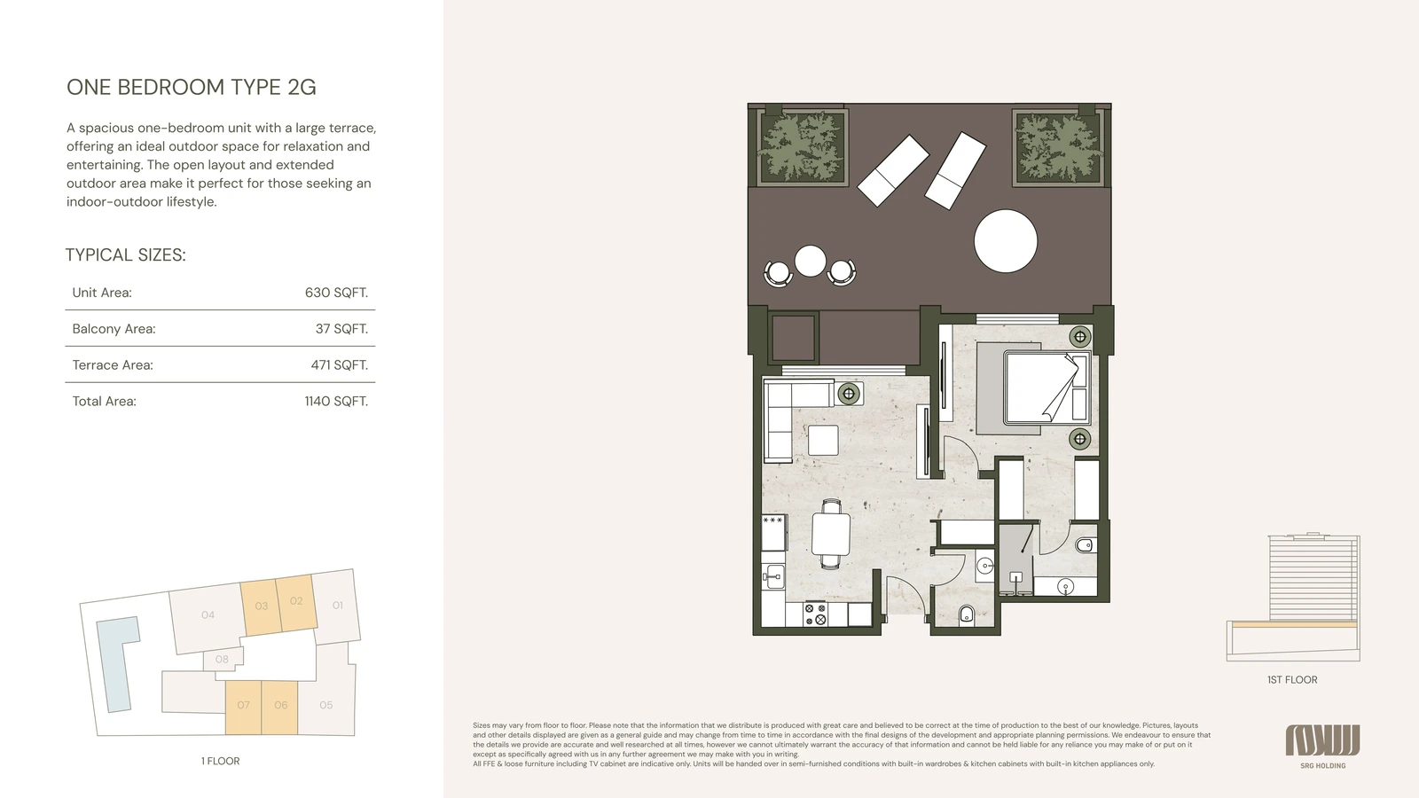 Floor plan for 1 Bedroom Type 2G