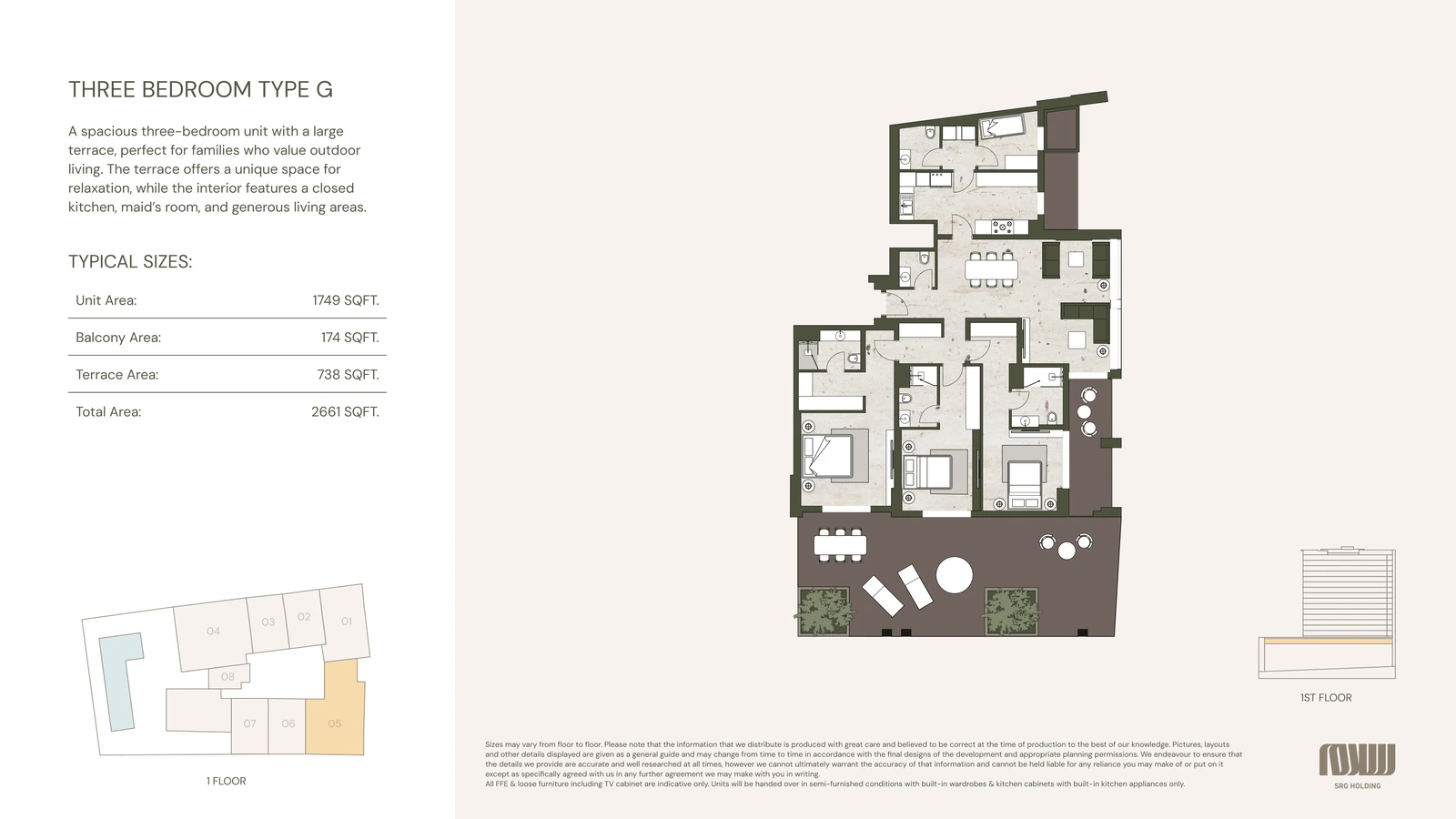 Floor plan for 3 Bedroom Type G + Maid