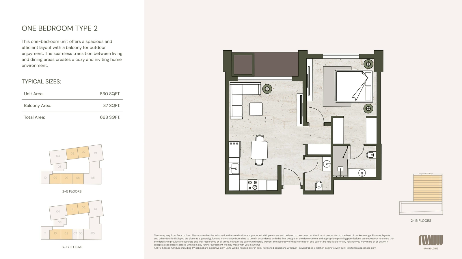 Floor plan for 1 Bedroom Type 2