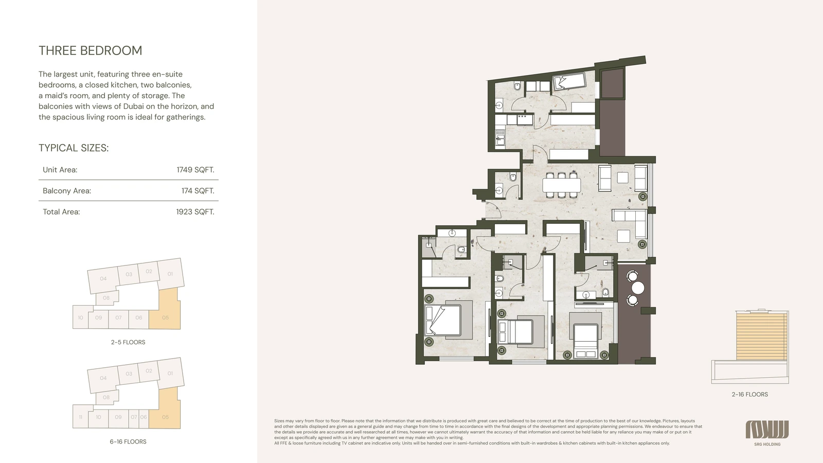 Floor plan for 3 Bedroom + Maid