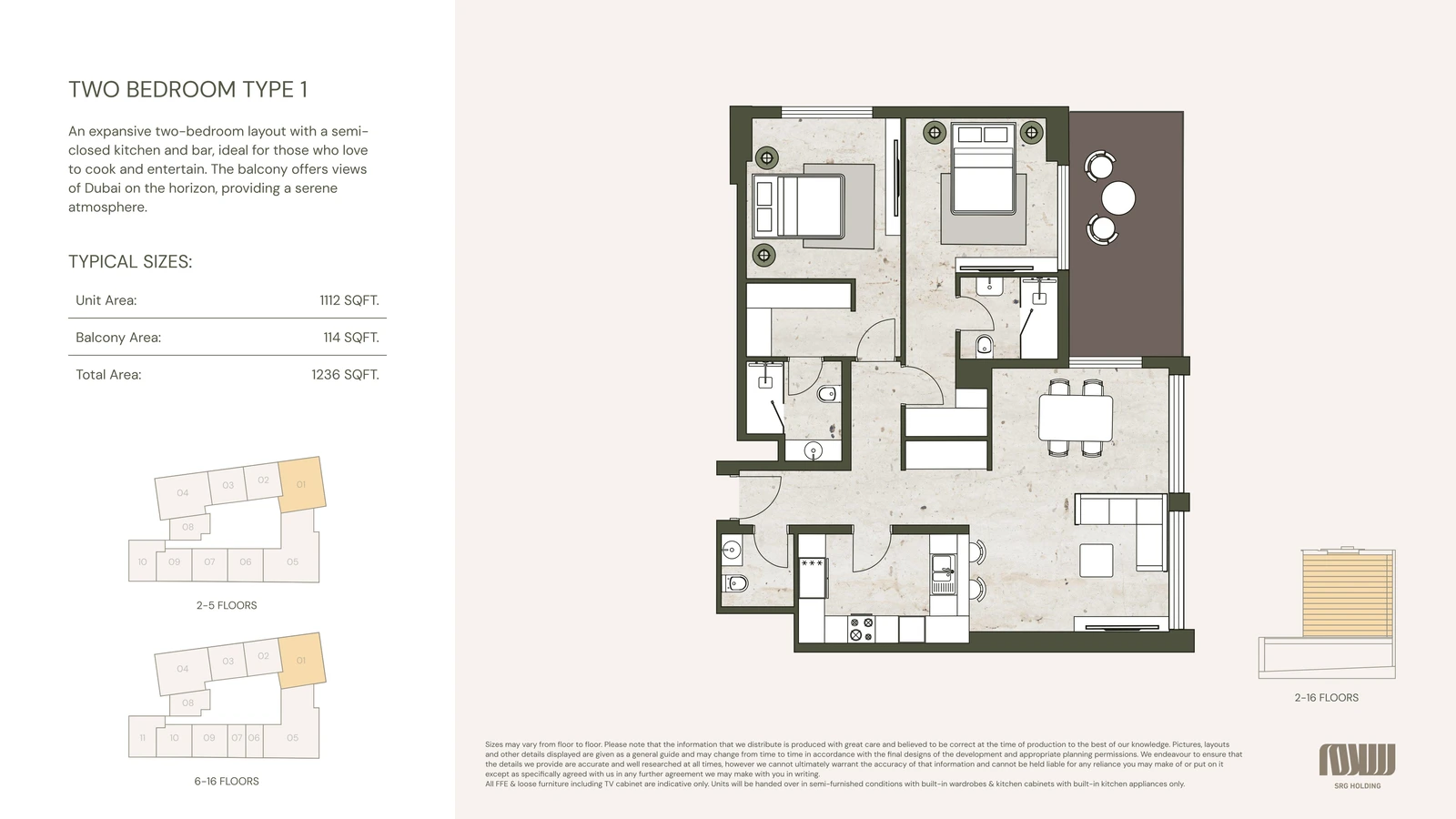Floor plan for 2 Bedroom Type 1
