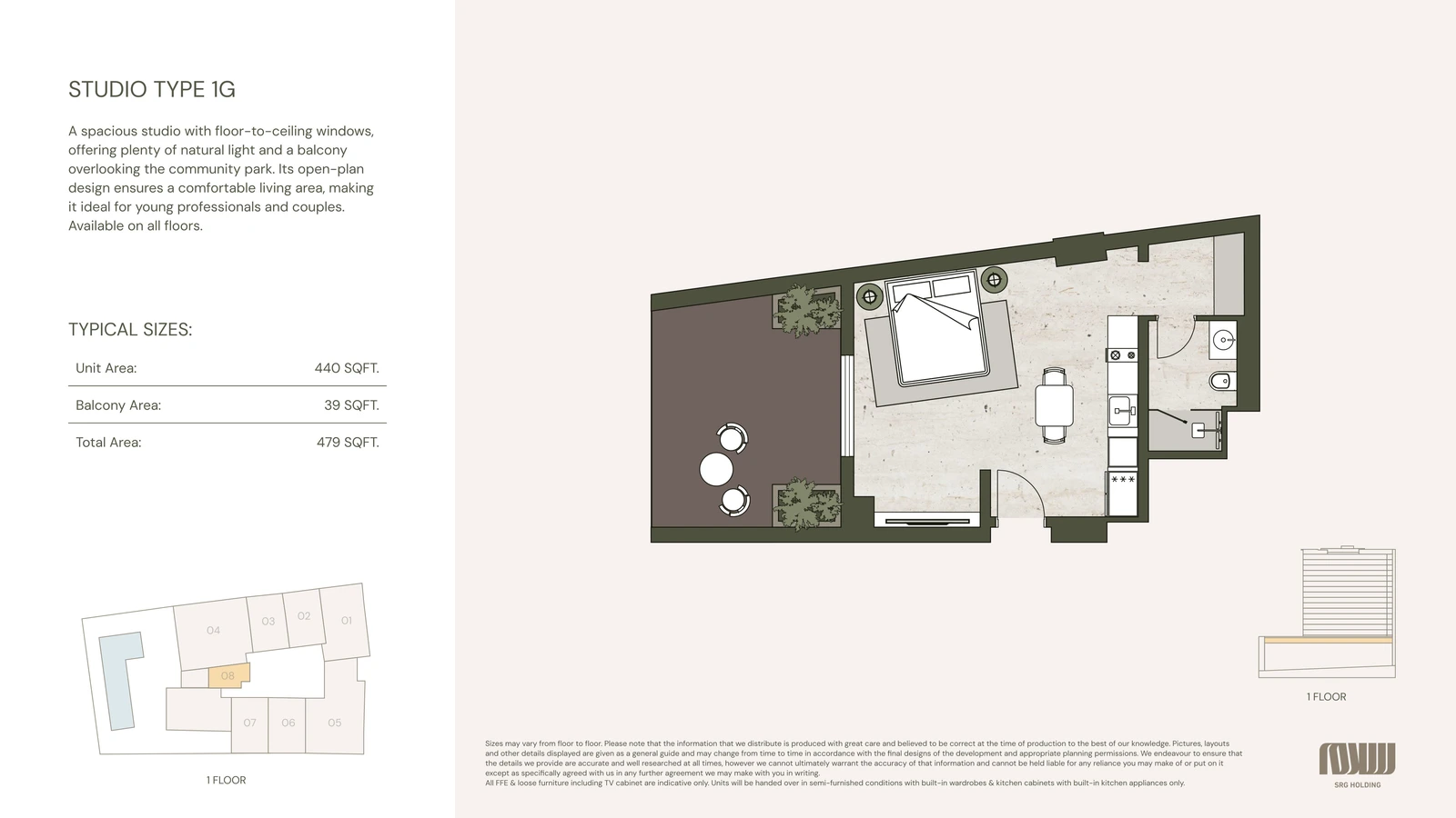 Floor plan for Studio Type 1G