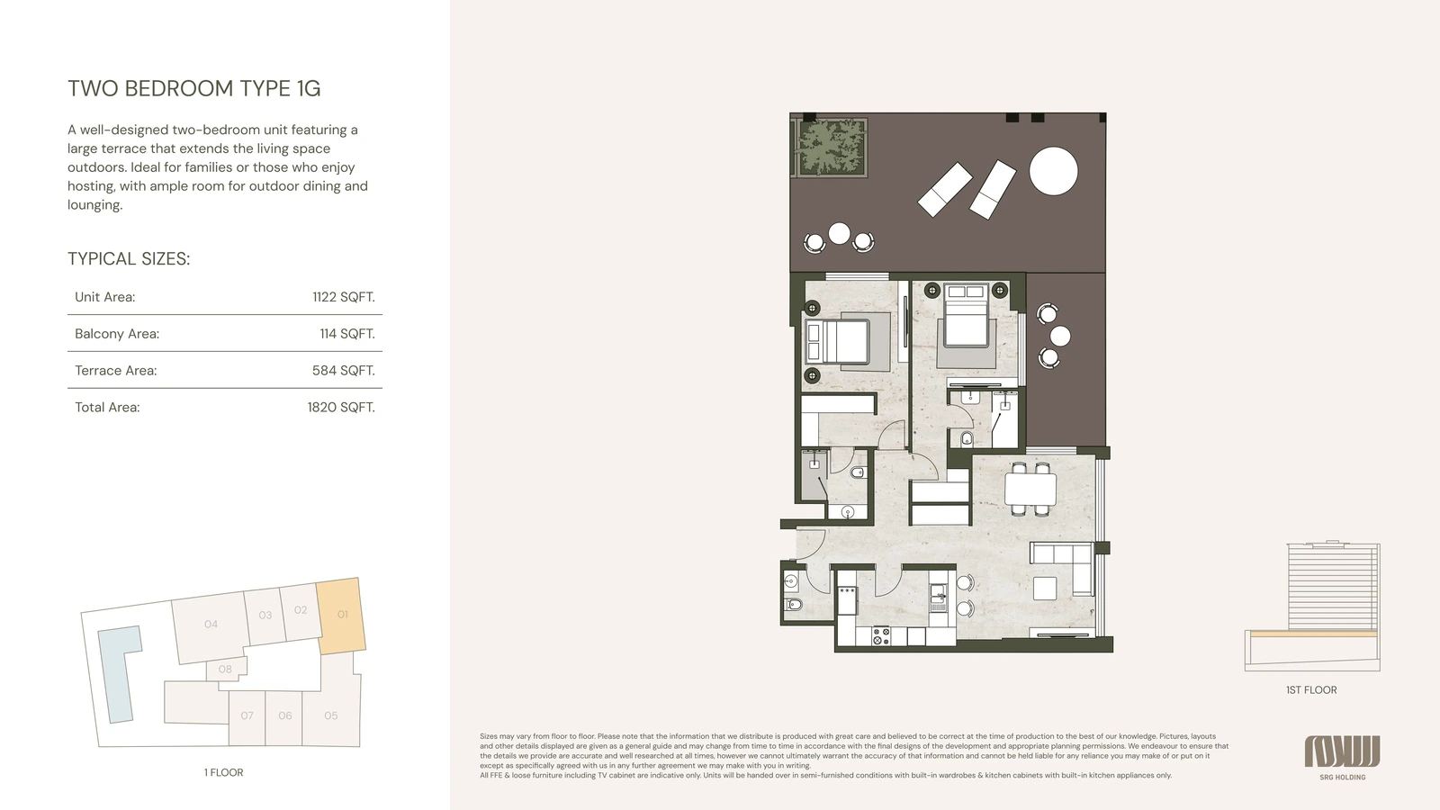 Floor plan for 2 Bedroom Type 1G