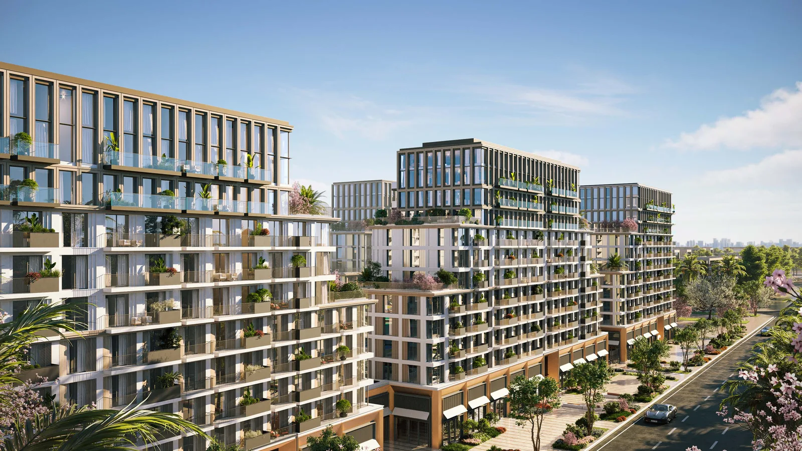 Loom at AVENEW 888 buildings and landscaped boulevard in Dubai South