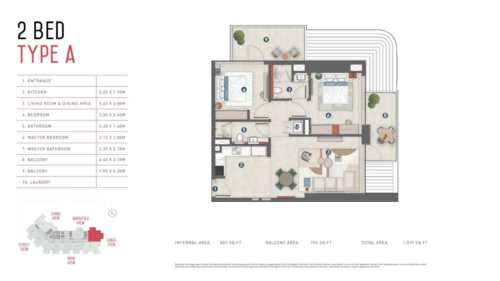 Floor plan for 2 Bedroom Type A
