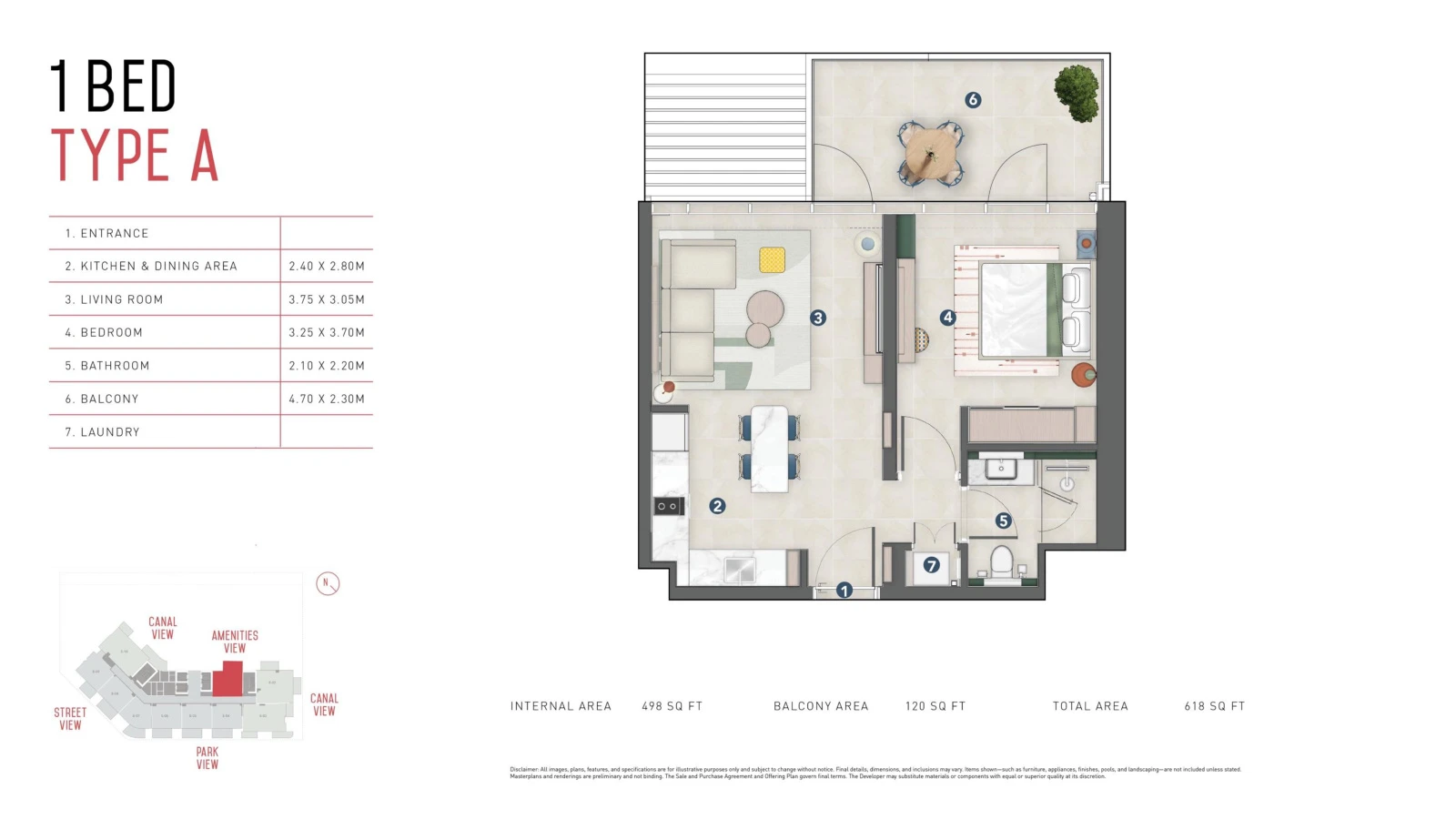 Floor plan for 1 Bedroom Type A