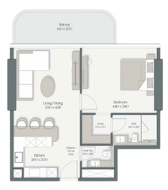 Floor plan for 1 Bedroom