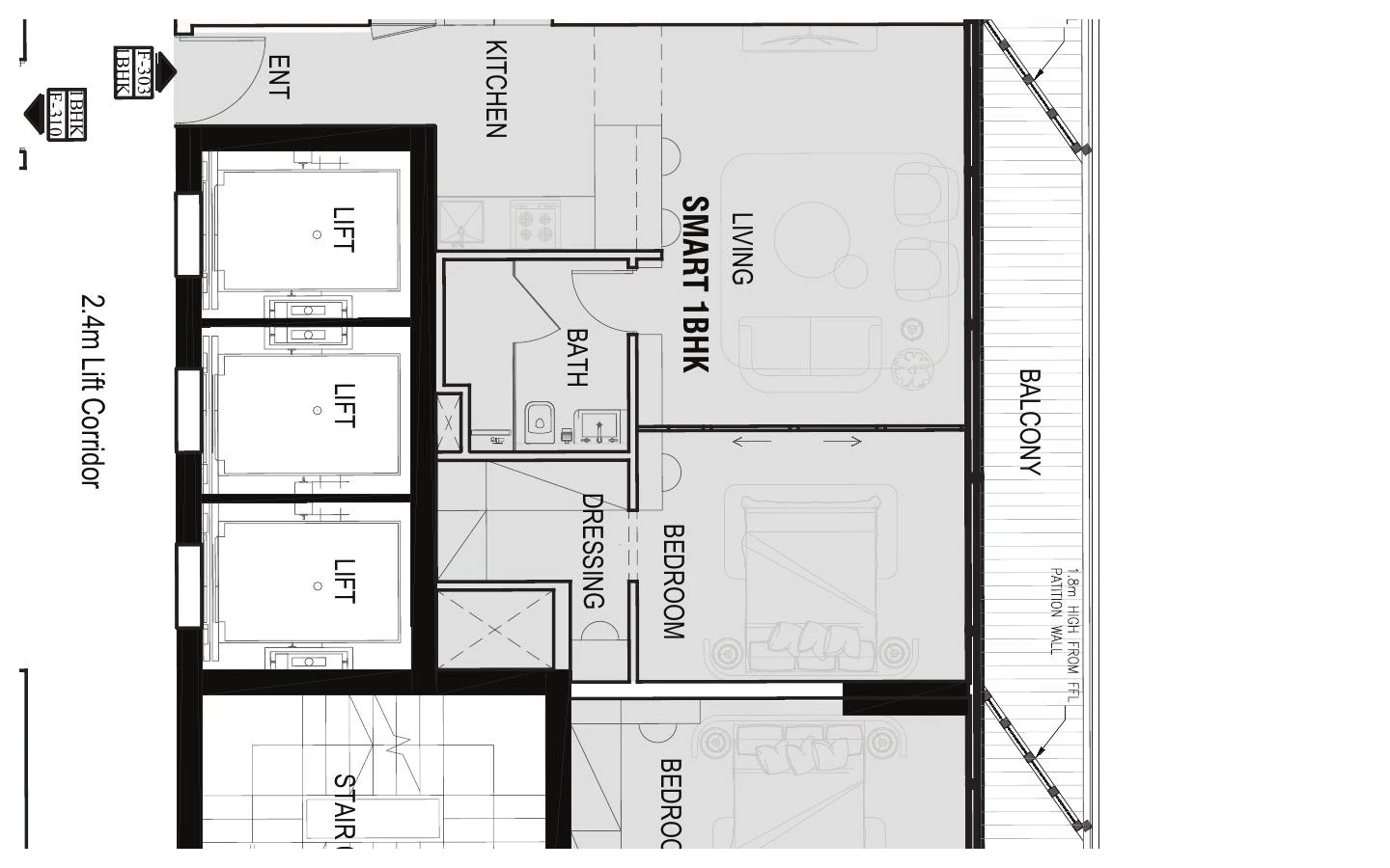 Floor plan for Smart 1 Bedroom