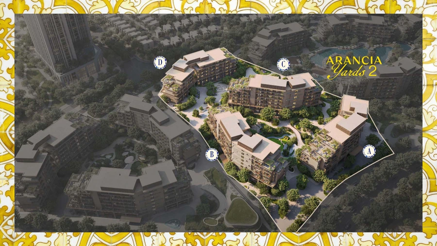 Aerial master plan showing Arancia Yards 2 within The Yards in City of Arabia