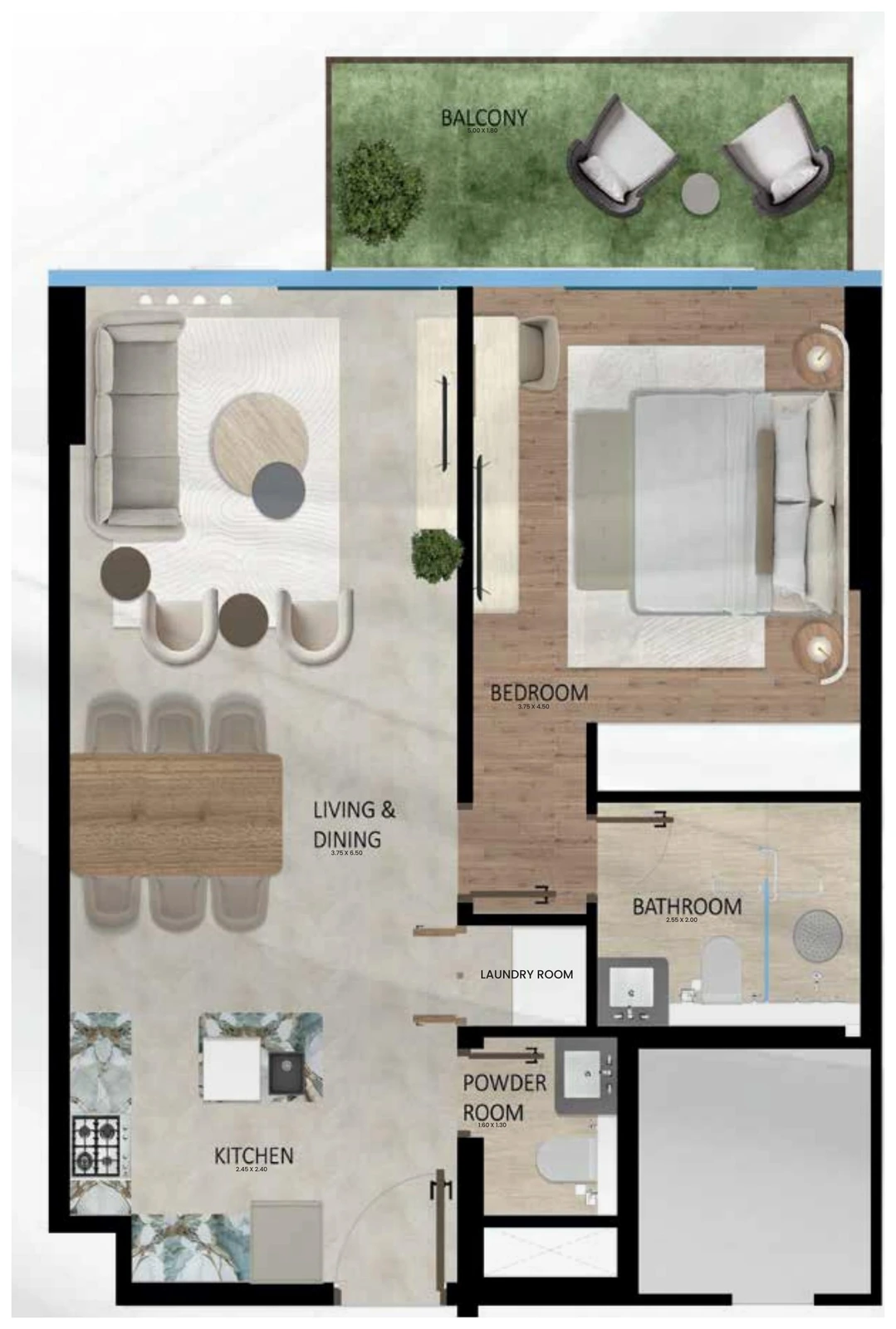 Floor plan for 1 Bedroom - Unit 208