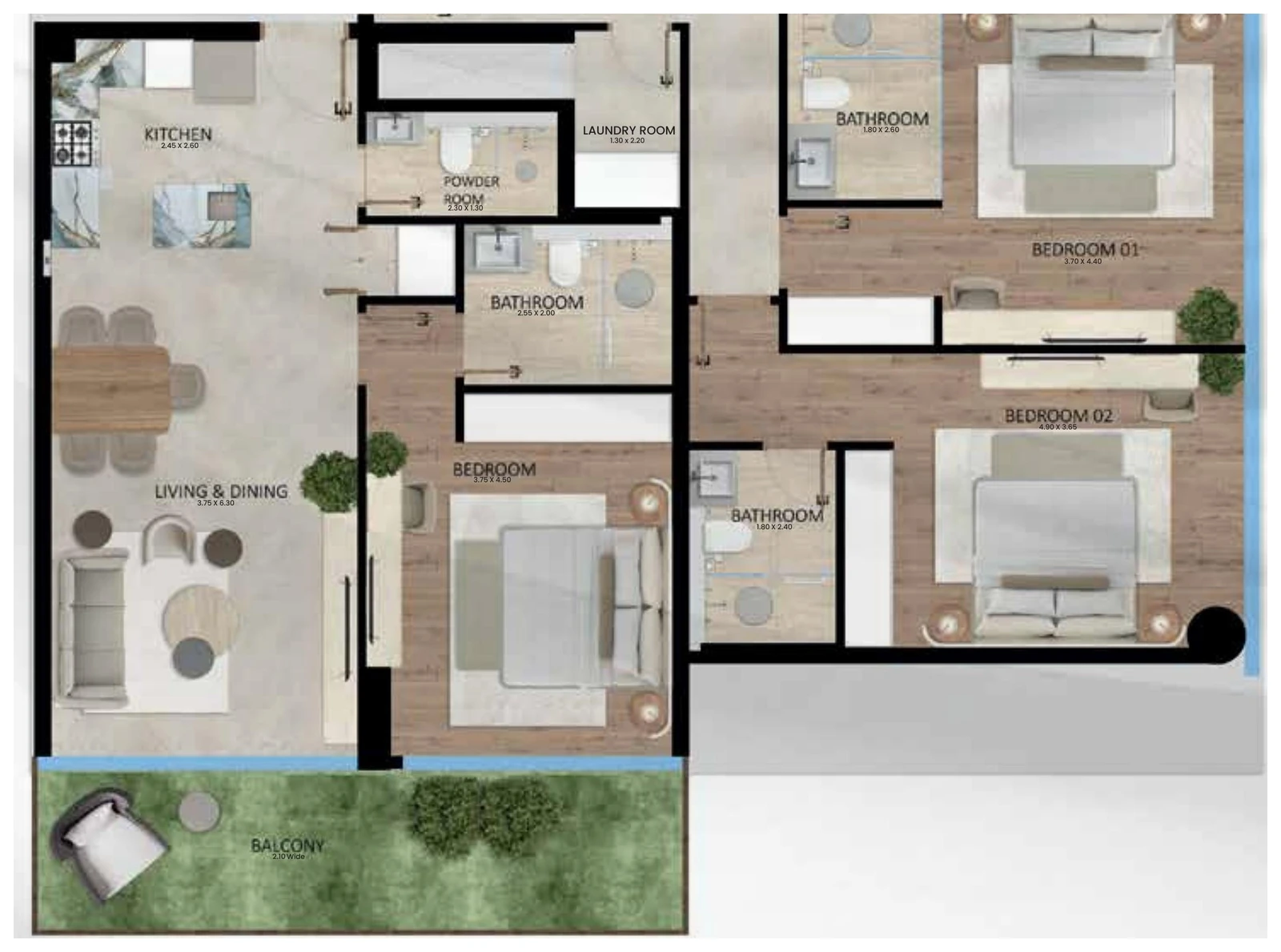 Floor plan for 2 Bedroom - Unit 105