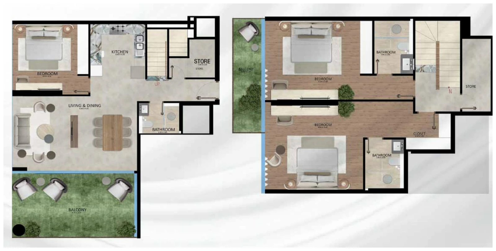 Floor plan for 3 Bedroom Duplex - Unit 204
