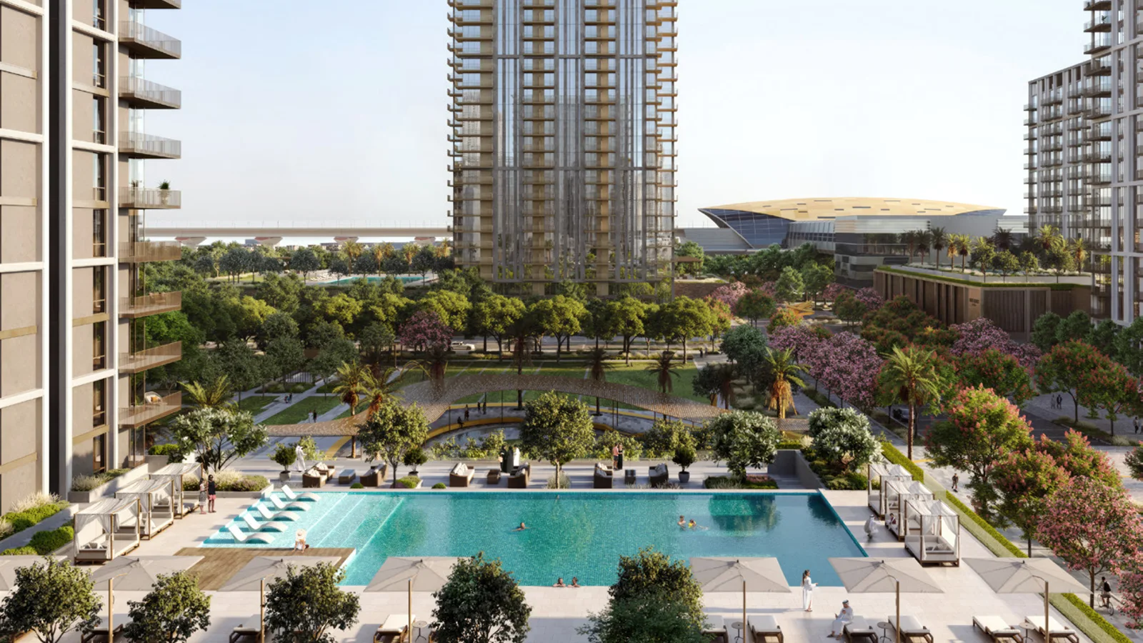 Central plaza swimming pool between the Aeon towers.