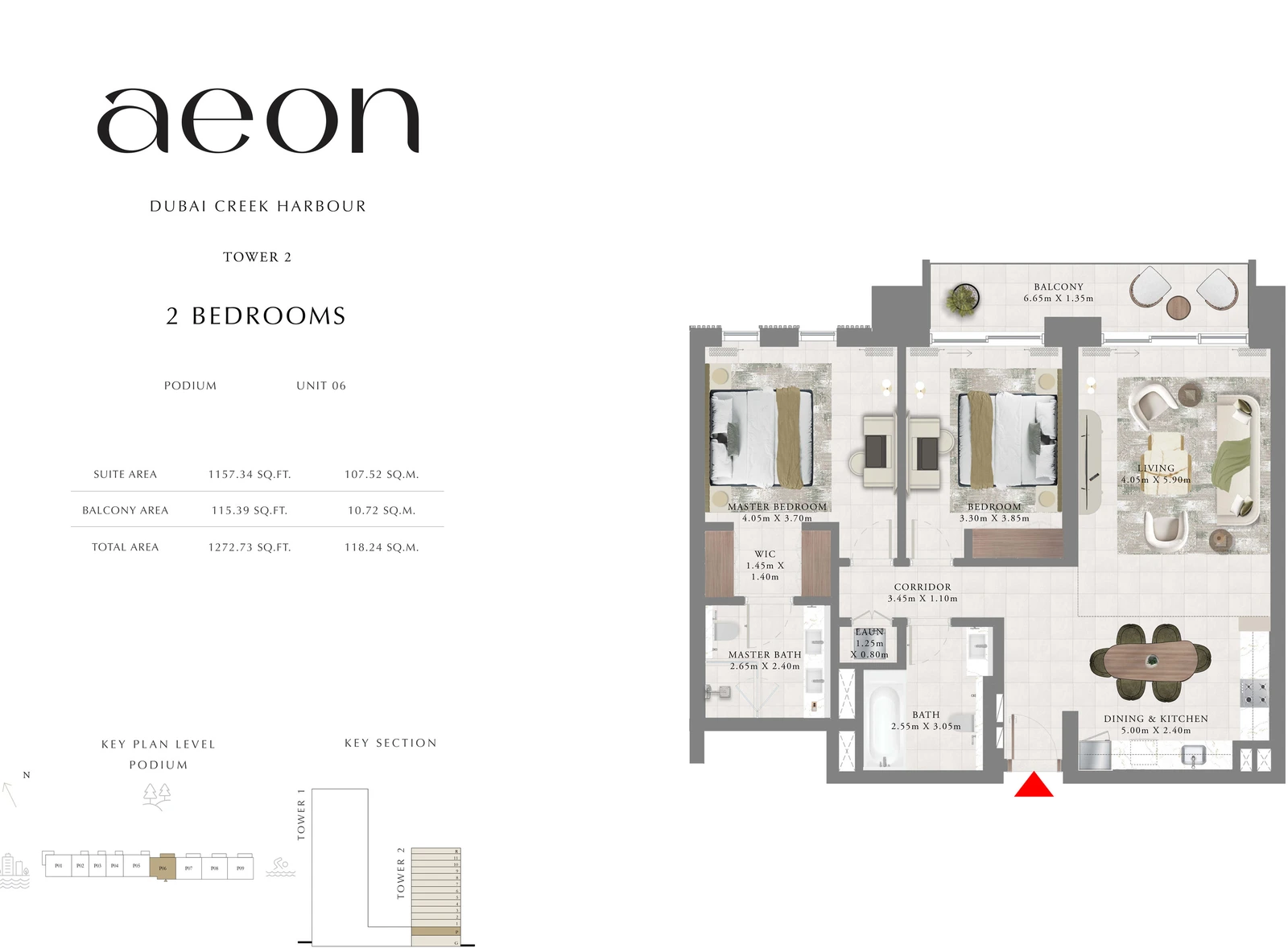 Floor plan for Tower 2 - 2 Bedroom - Podium - Unit 06
