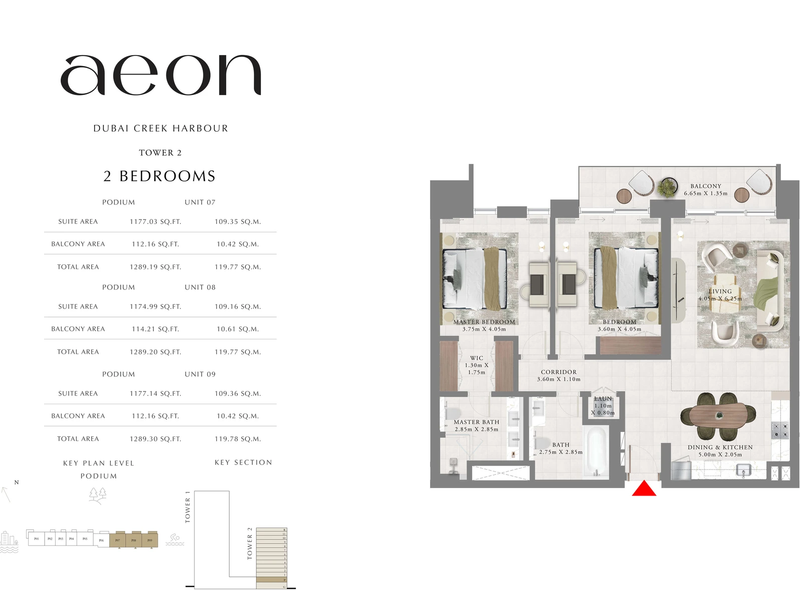 Floor plan for Tower 2 - 2 Bedroom - Podium - Units 07, 08 & 09