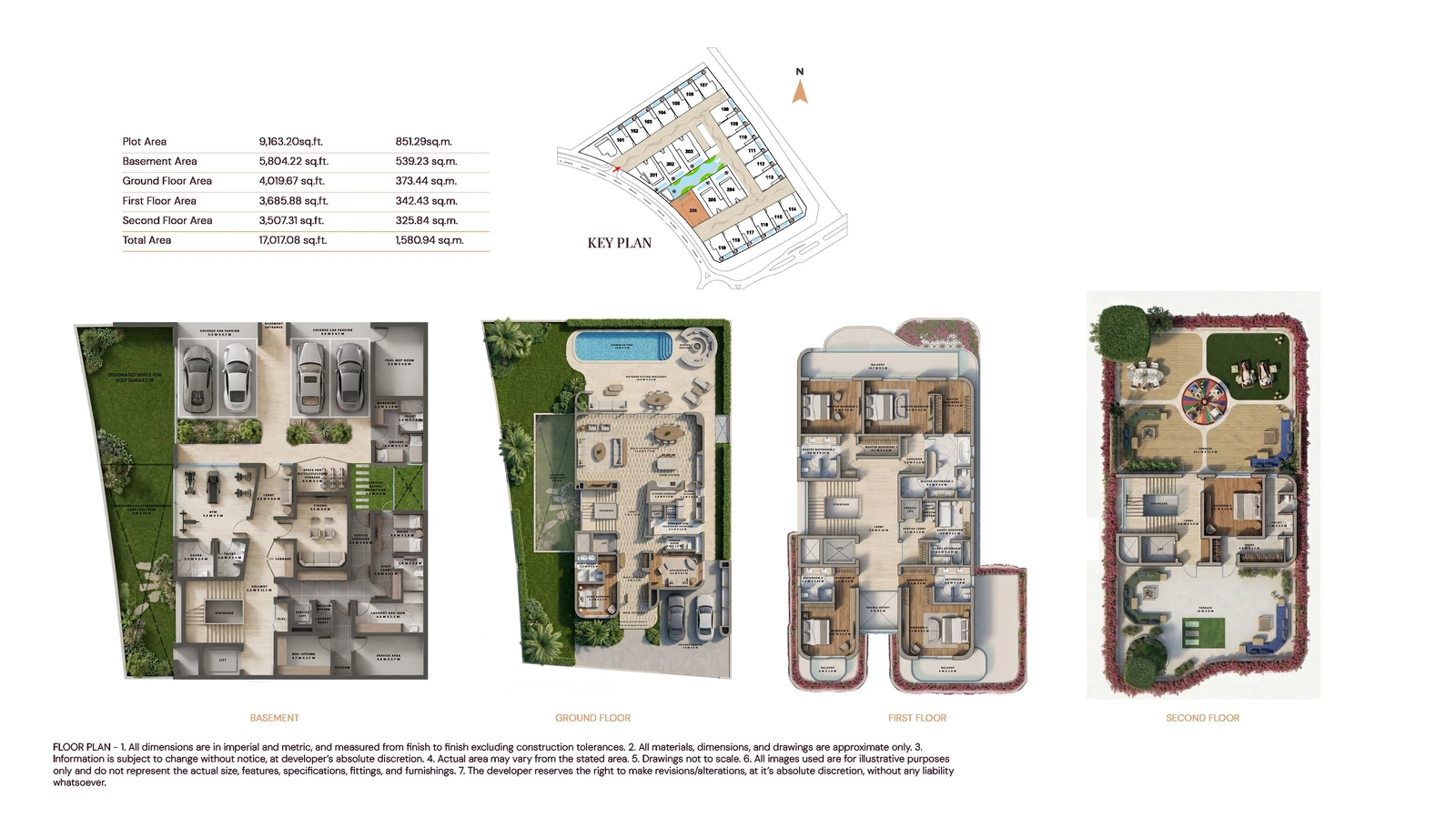 Floor plan for 6 Bedroom Grand Mansion - B+G+2