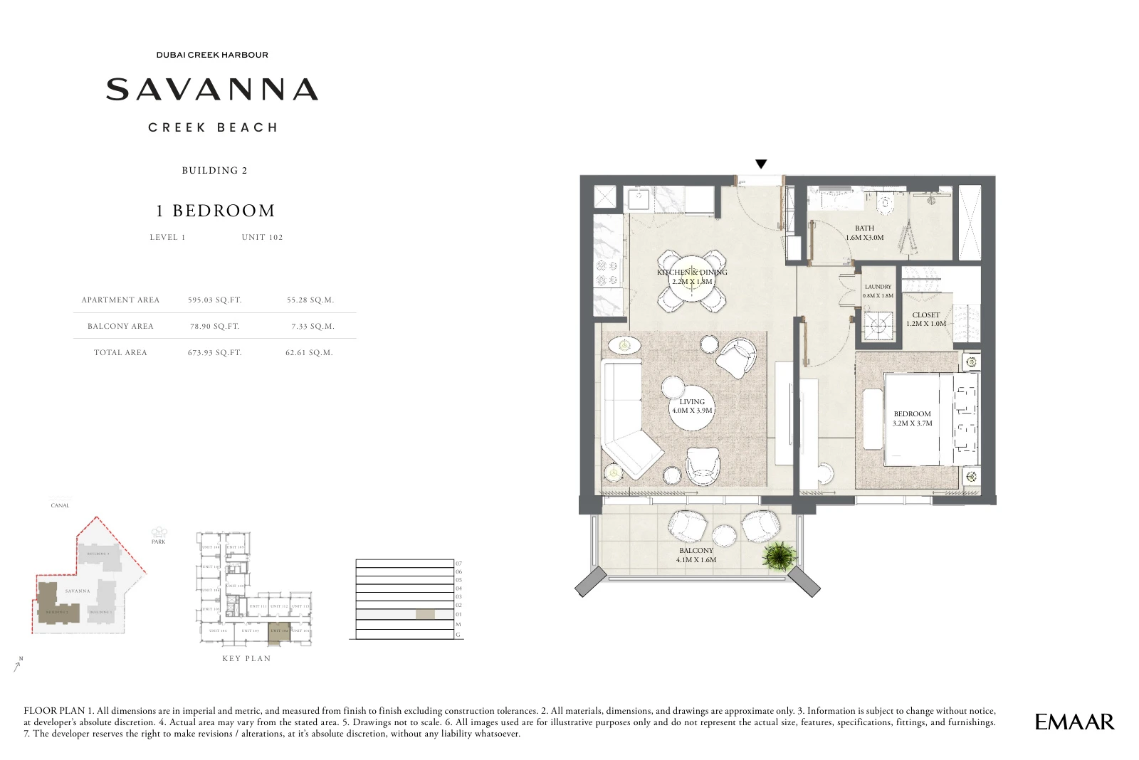 Floor plan for Building 2 - Level 1 - Unit 102 - 1 Bedroom