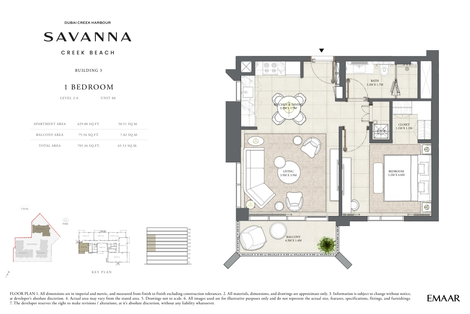 Floor plan for Building 3 - Level 2-6 - Unit 06 - 1 Bedroom