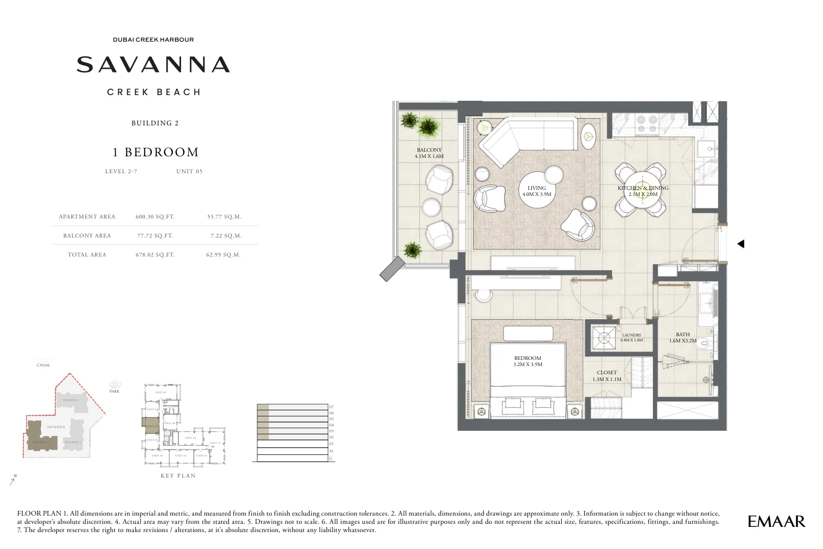 Floor plan for Building 2 - Level 2-7 - Unit 05 - 1 Bedroom
