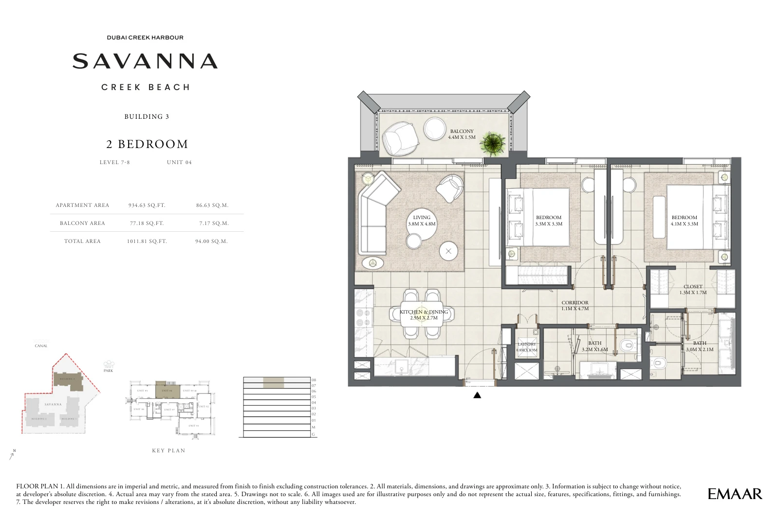 Floor plan for Building 3 - Level 7-8 - Unit 04 - 2 Bedrooms