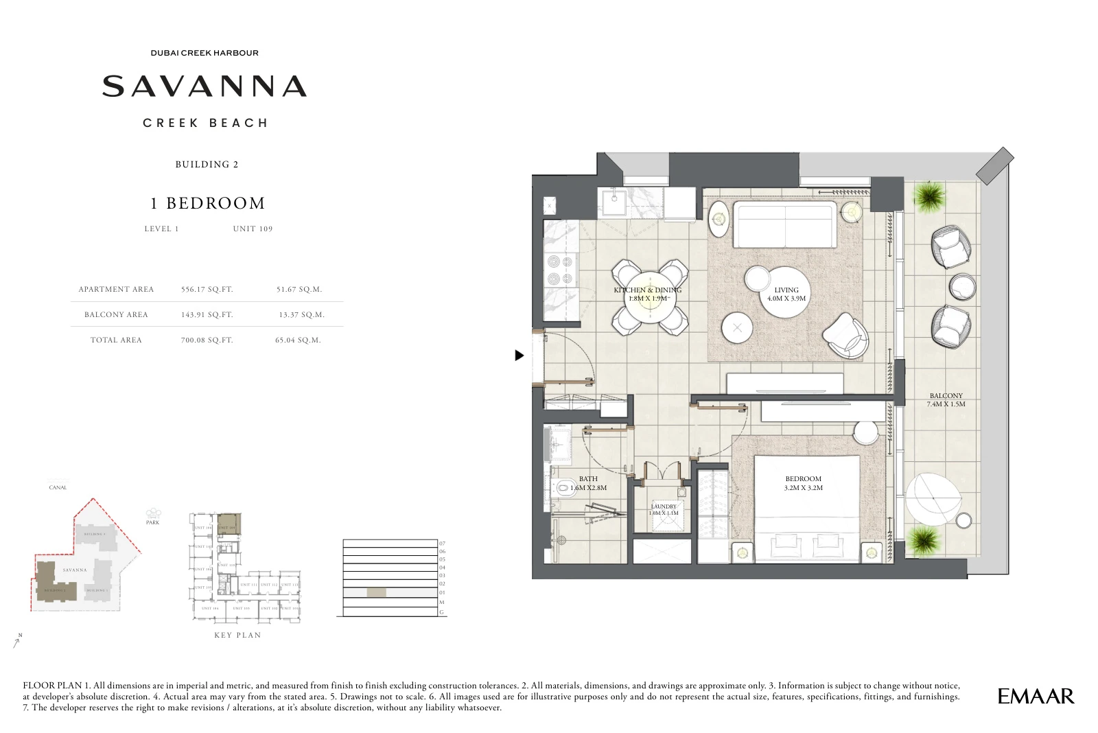 Floor plan for Building 2 - Level 1 - Unit 109 - 1 Bedroom