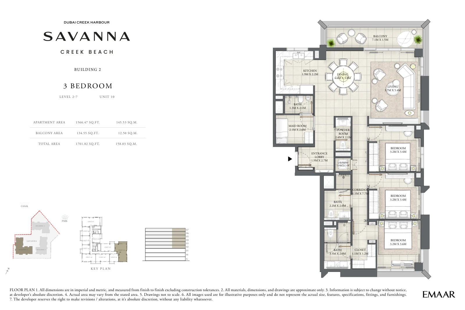 Floor plan for Building 2 - Level 2-7 - Unit 10 - 3 Bedrooms
