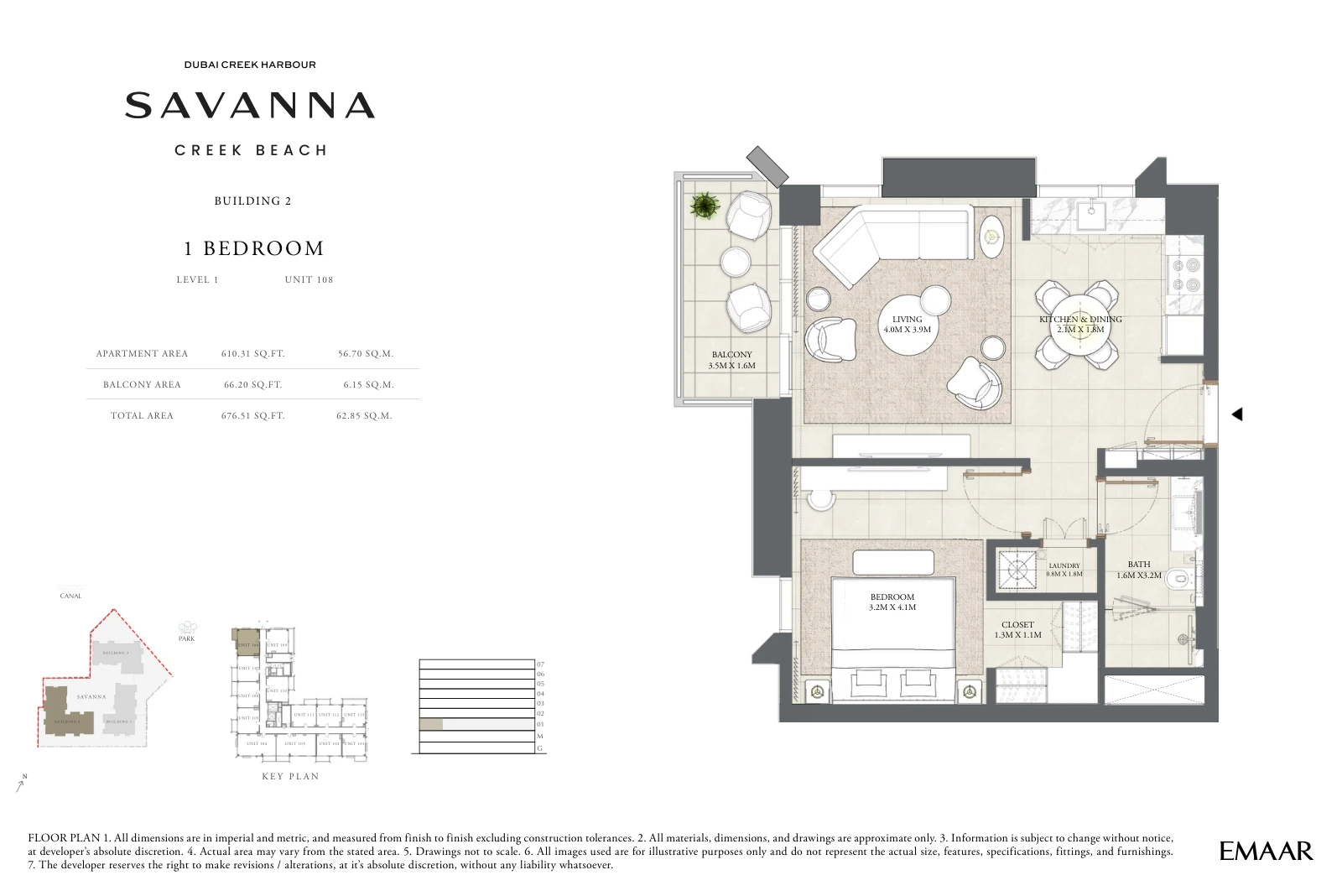 Floor plan for Building 2 - Level 1 - Unit 108 - 1 Bedroom