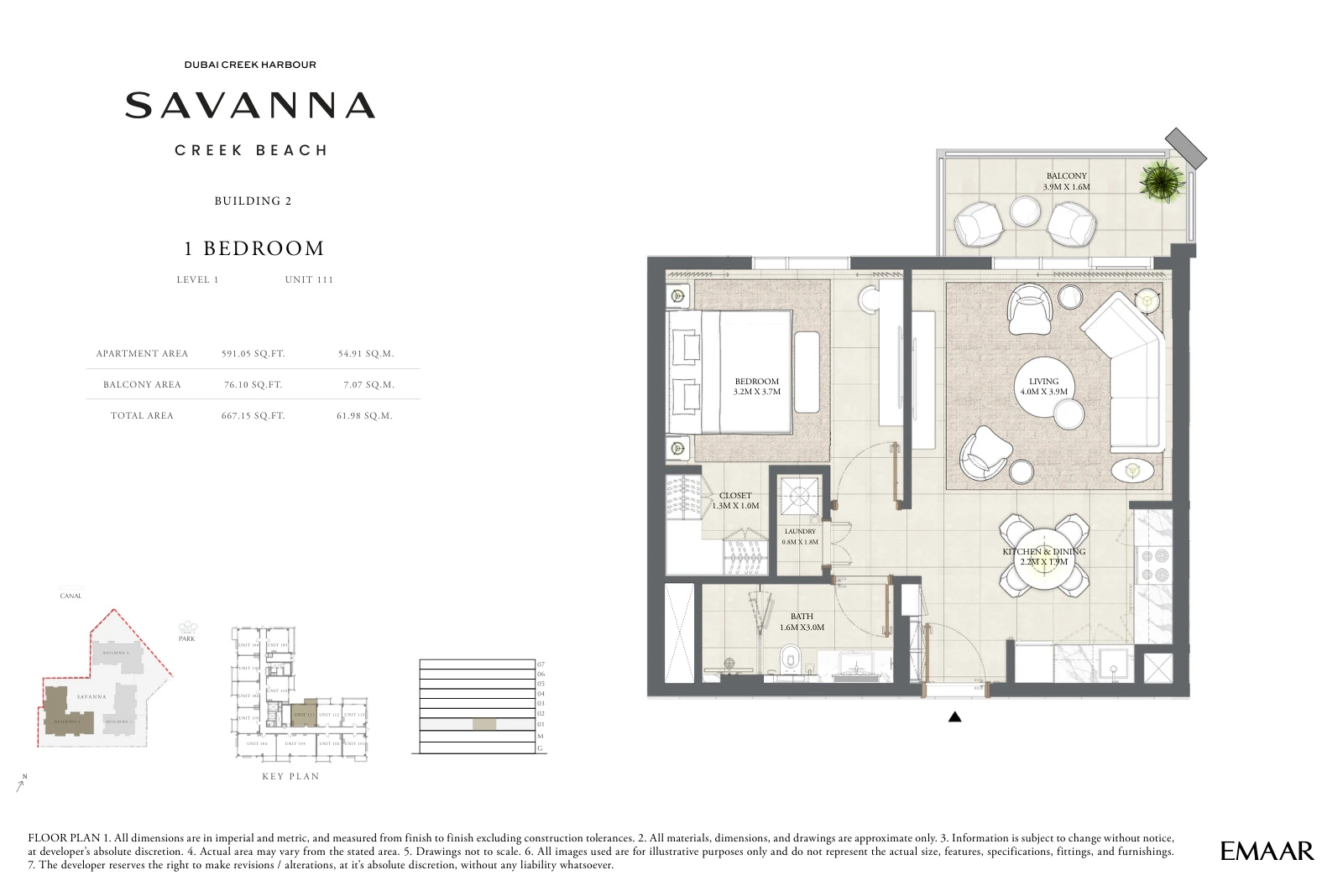 Floor plan for Building 2 - Level 1 - Unit 111 - 1 Bedroom