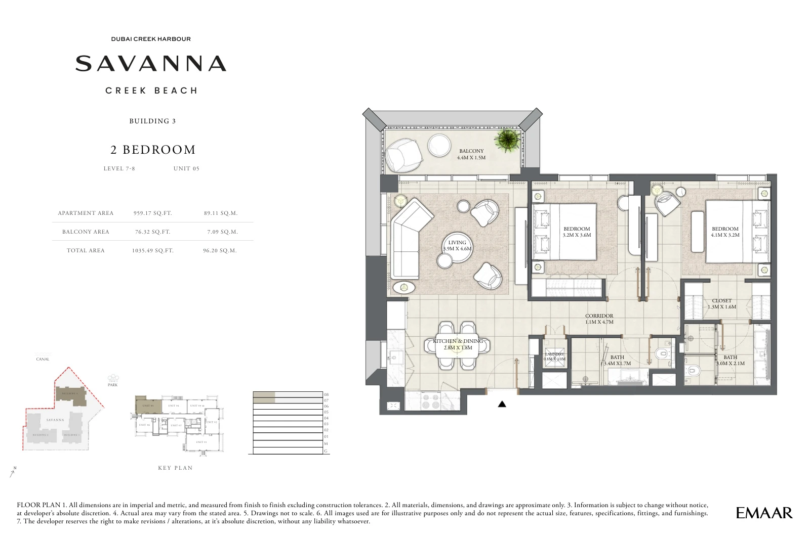 Floor plan for Building 3 - Level 7-8 - Unit 05 - 2 Bedrooms