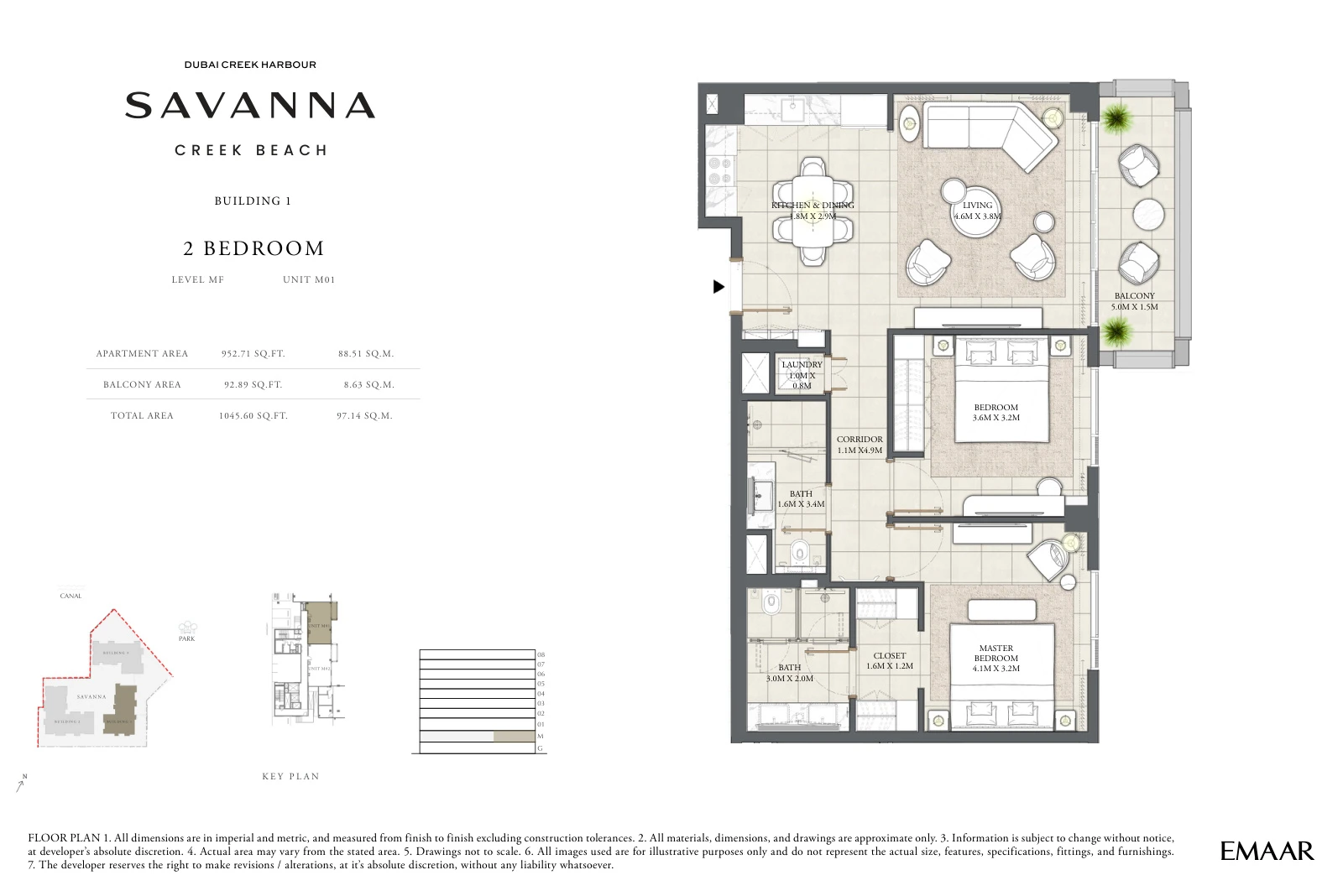 Floor plan for Building 1 - Level MF - Unit M01 - 2 Bedrooms