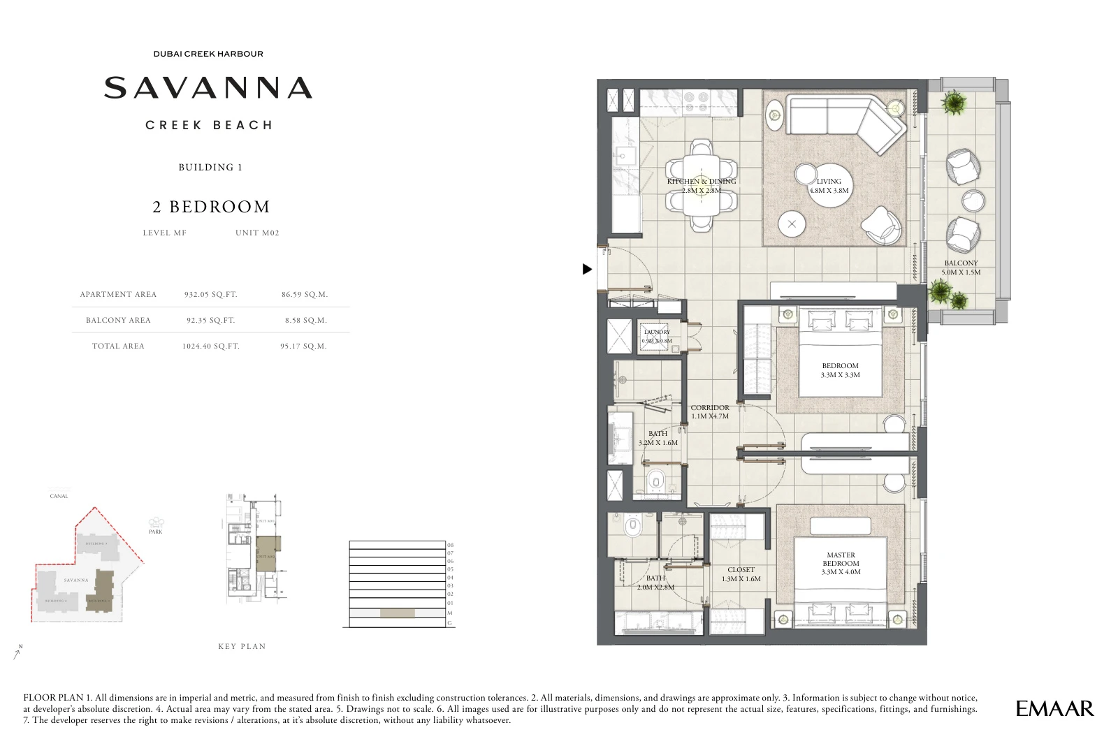 Floor plan for Building 1 - Level MF - Unit M02 - 2 Bedrooms