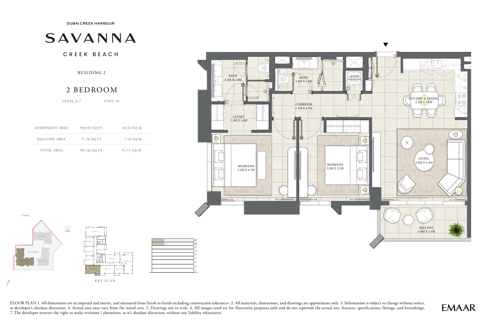 Floor plan for Building 2 - Level 6-7 - Unit 03 - 2 Bedrooms