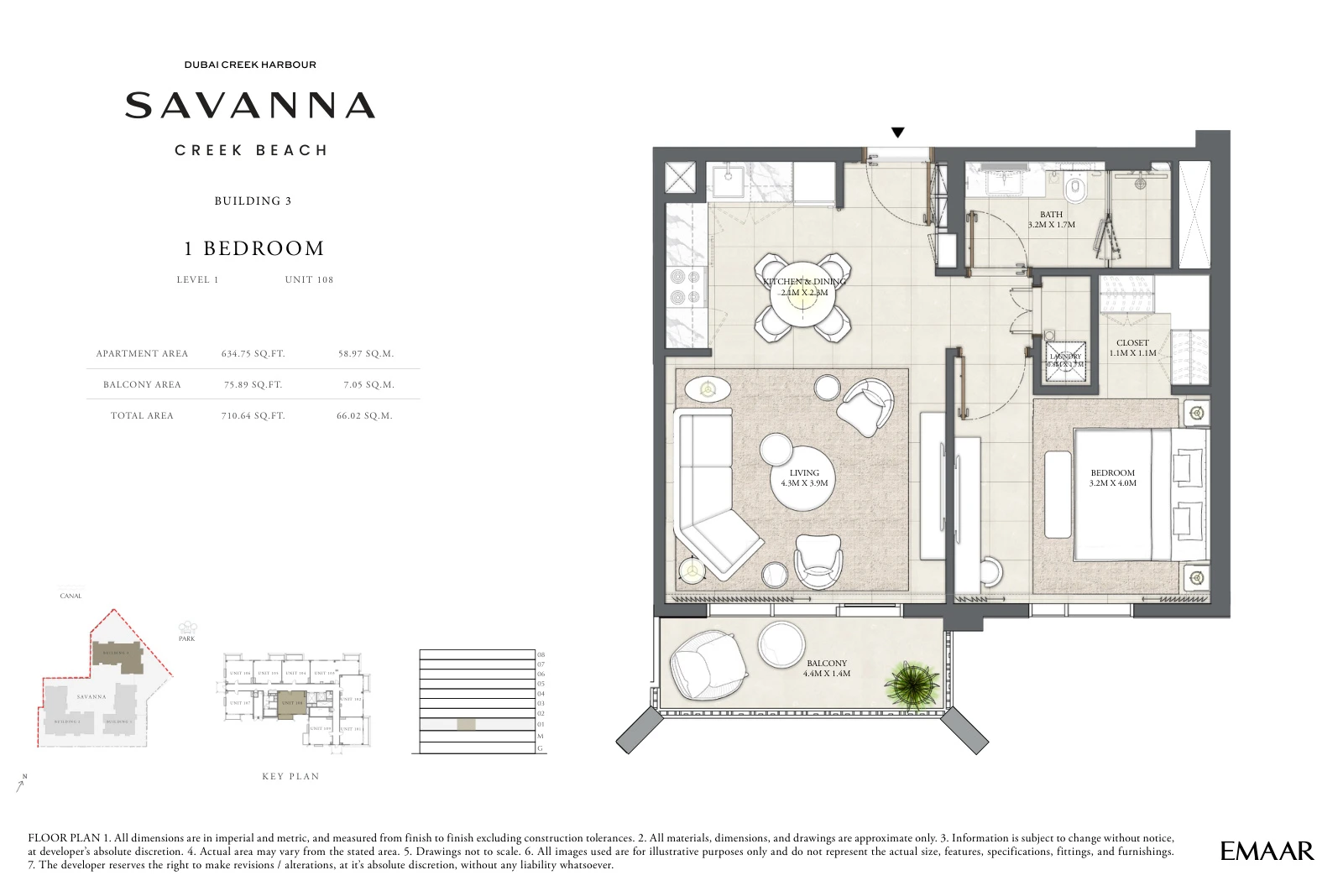 Floor plan for Building 3 - Level 1 - Unit 108 - 1 Bedroom