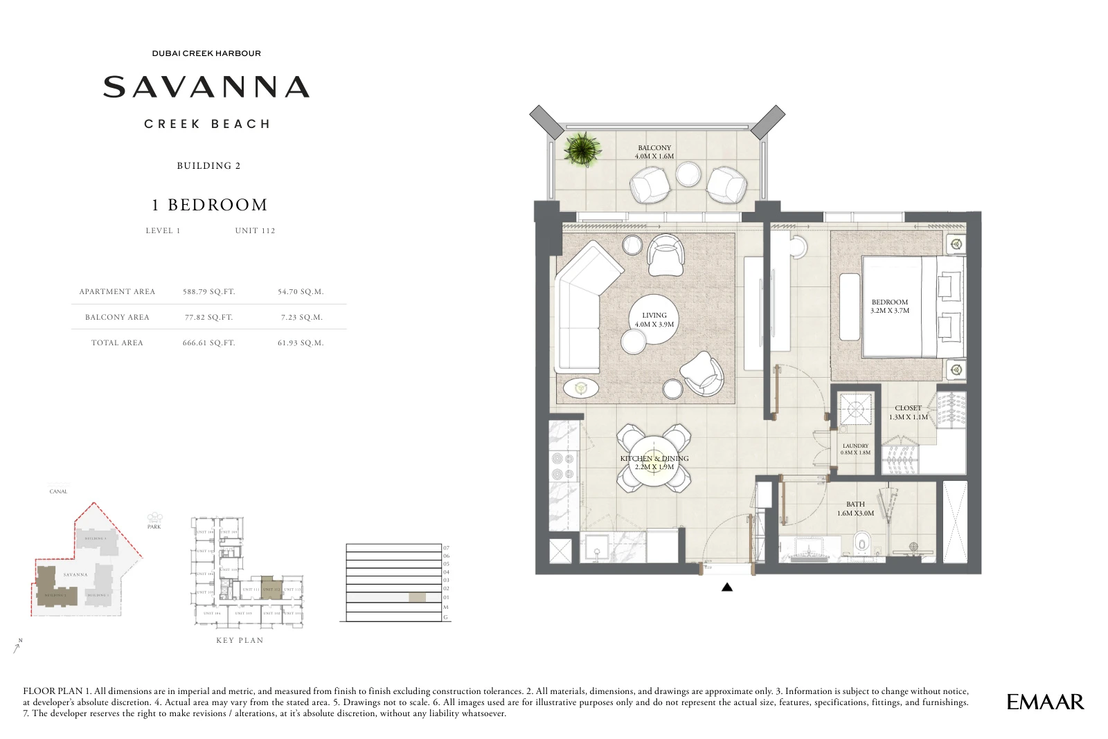 Floor plan for Building 2 - Level 1 - Unit 112 - 1 Bedroom