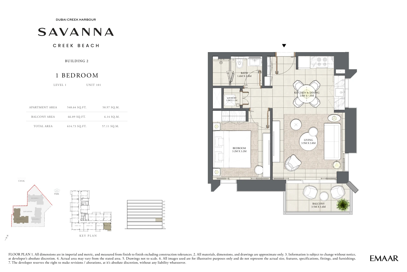 Floor plan for Building 2 - Level 1 - Unit 101 - 1 Bedroom