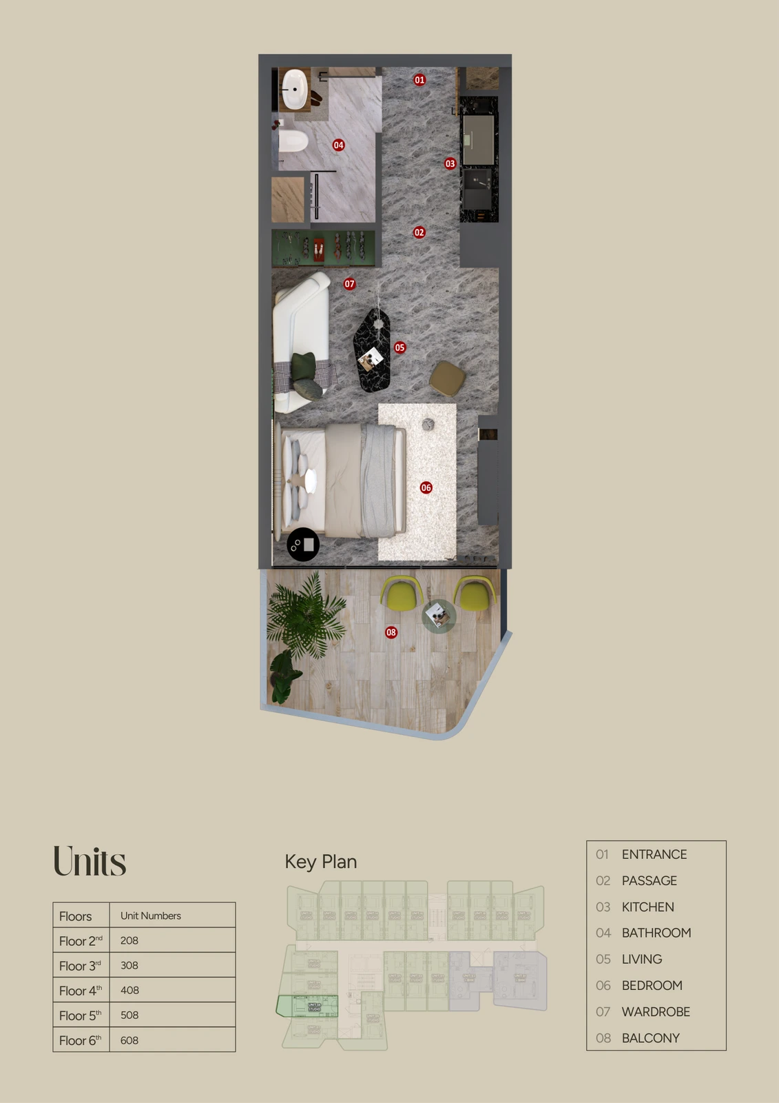 Floor plan for Unit 08 (370-492 sq ft)