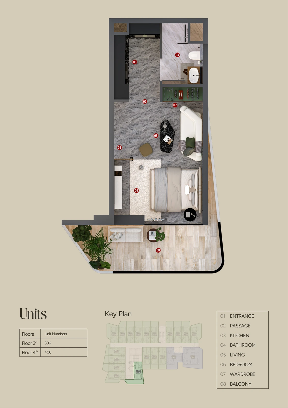 Floor plan for Unit 06, Floors 3 & 4 (370-492 sq ft)