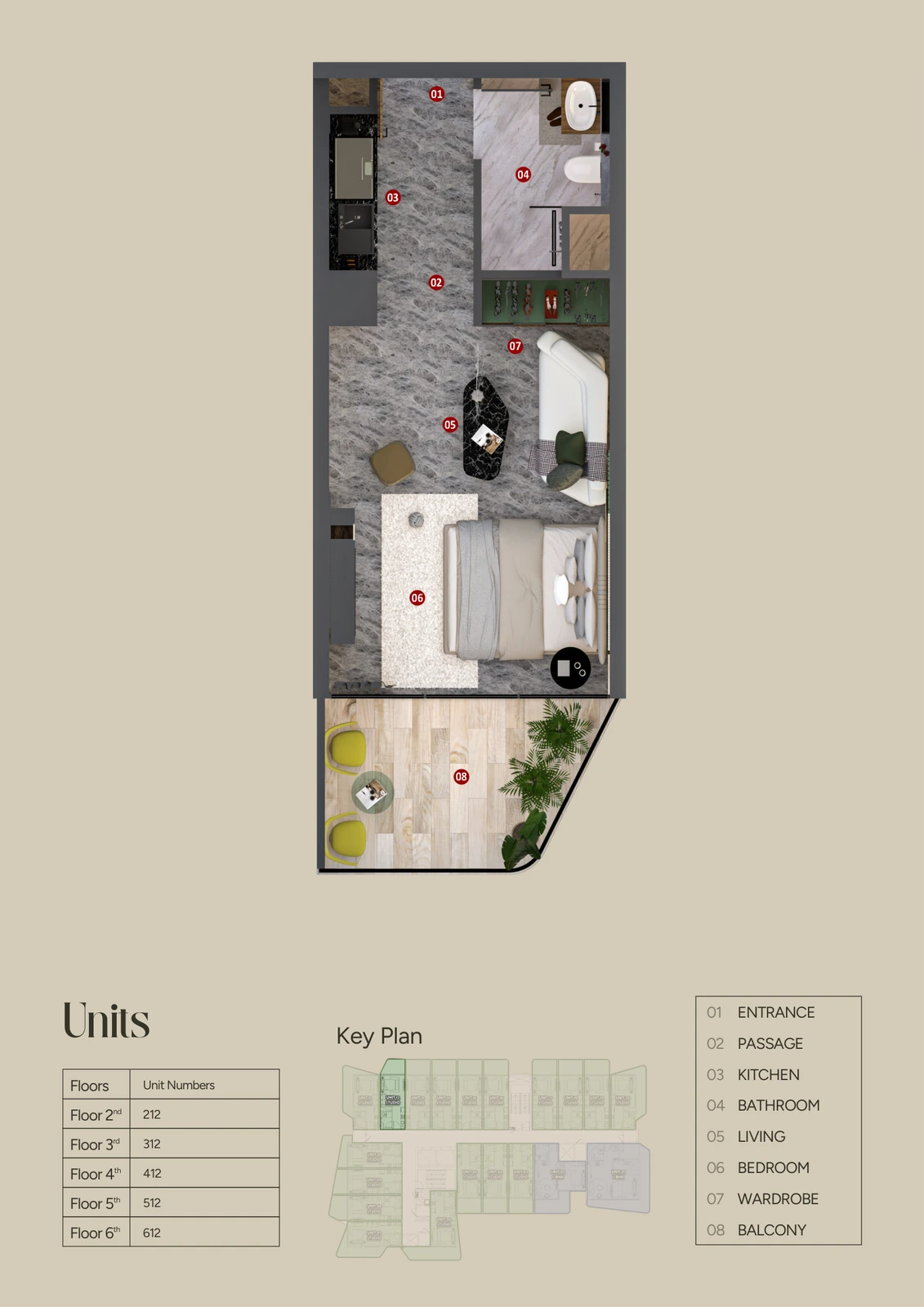 Floor plan for Unit 12 (370-492 sq ft)
