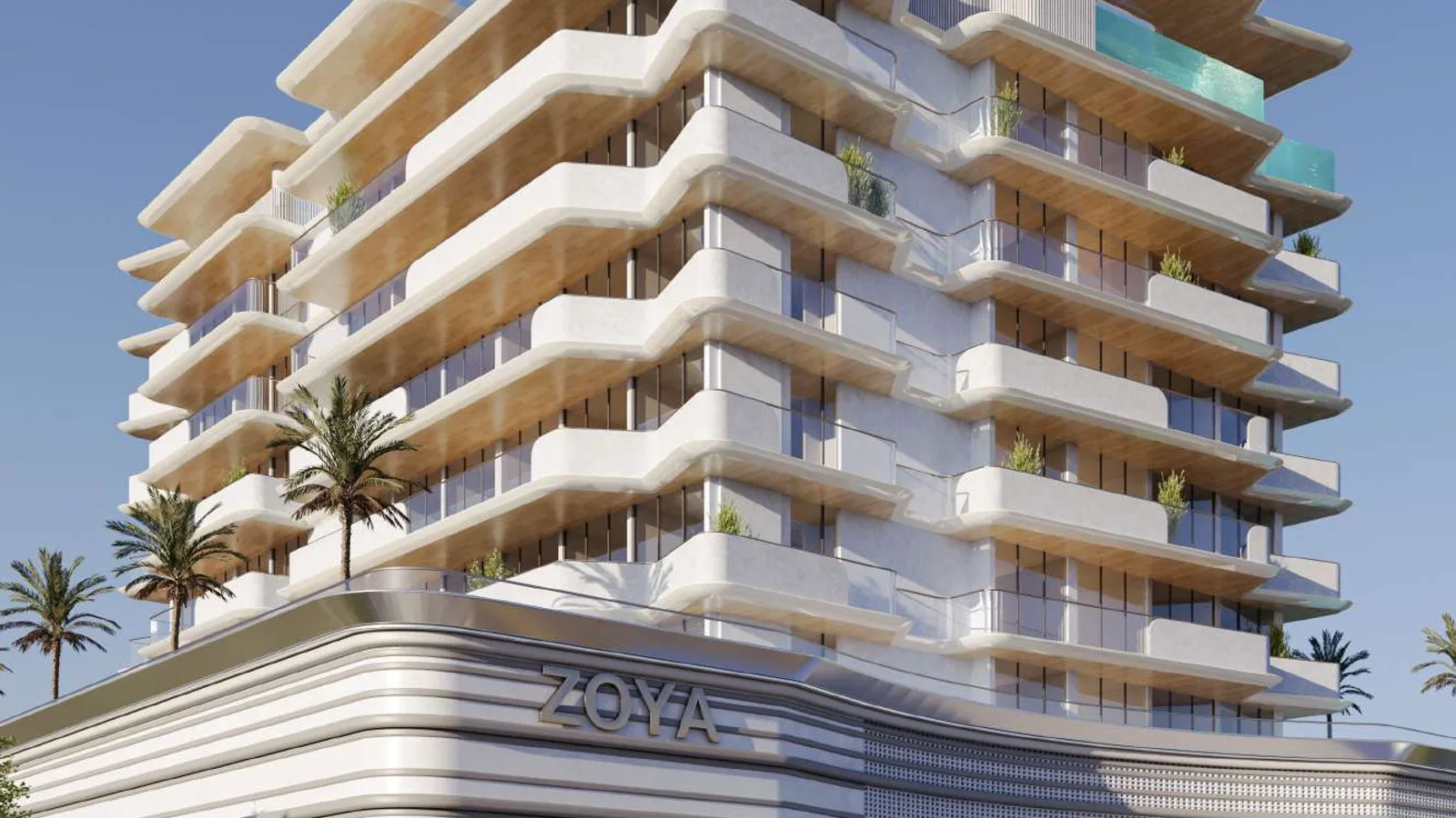 Street-level view of the Elanora by Zoya residential building