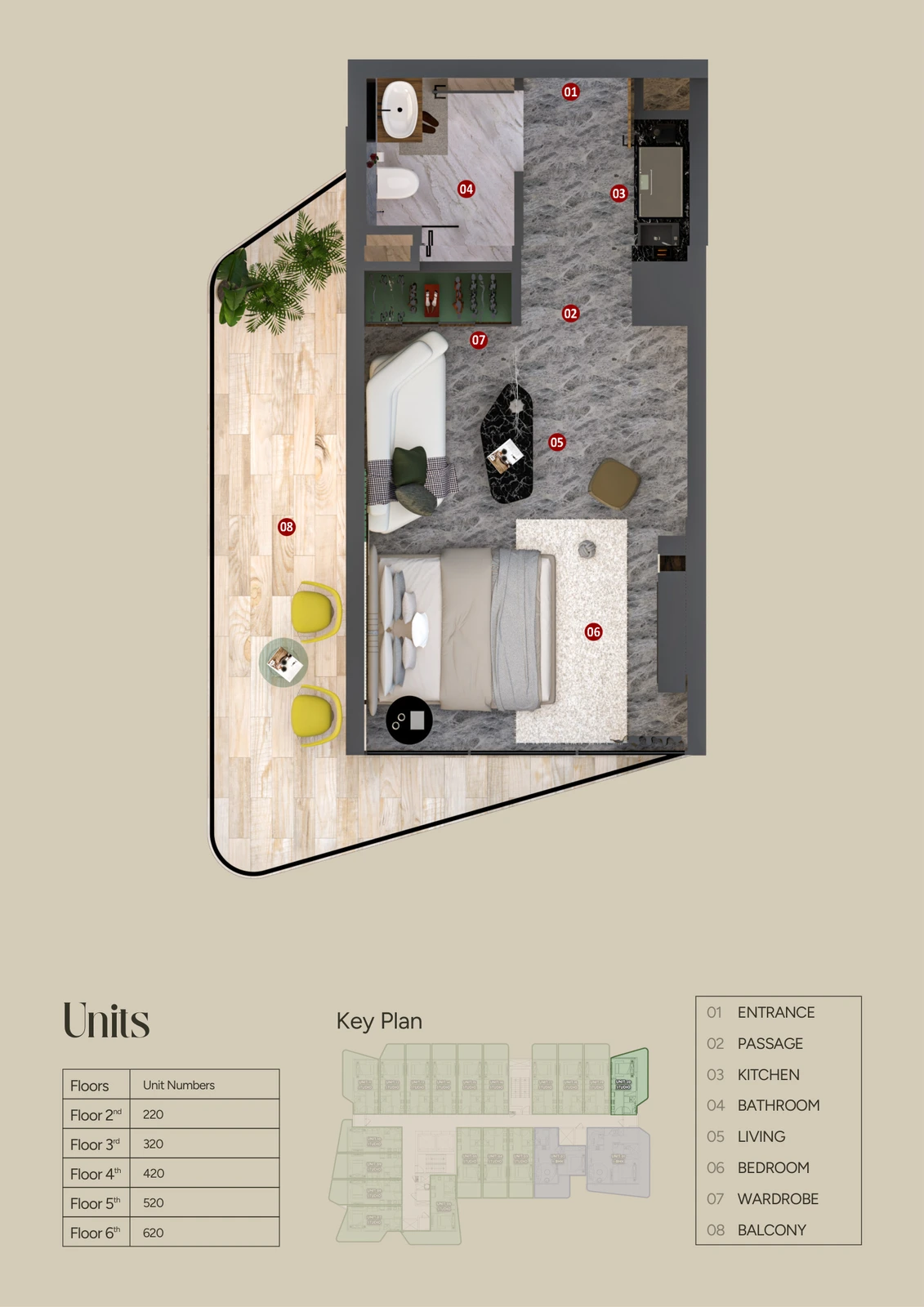 Floor plan for Unit 20 (370-492 sq ft)