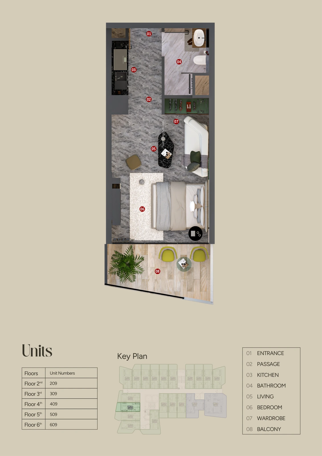 Floor plan for Unit 09 (370-492 sq ft)