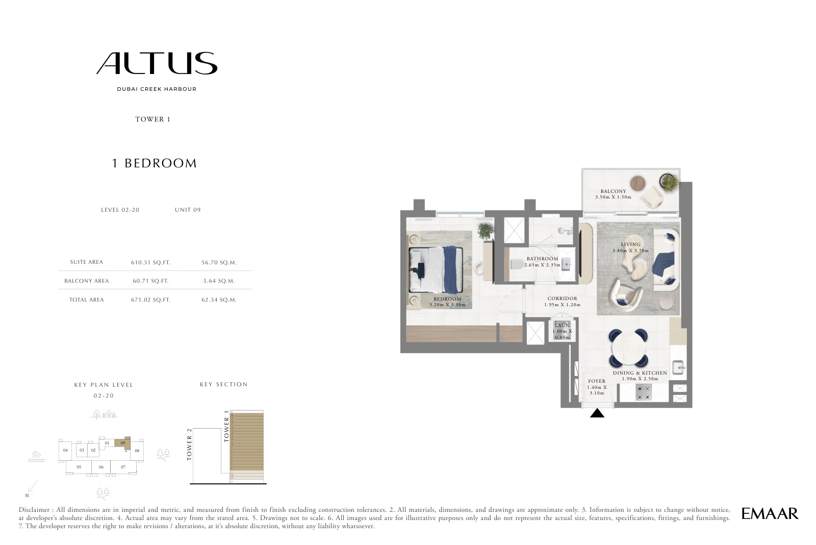 Floor plan for Levels 02-20, Unit 09