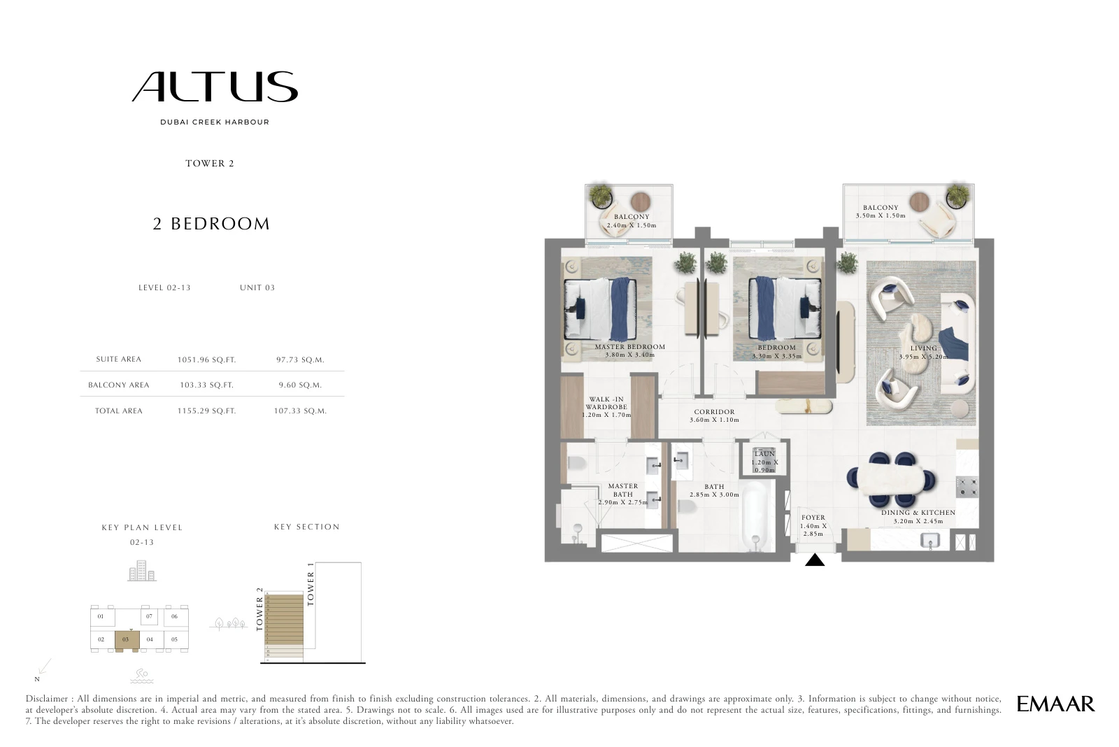 Floor plan for Levels 02-13, Unit 03