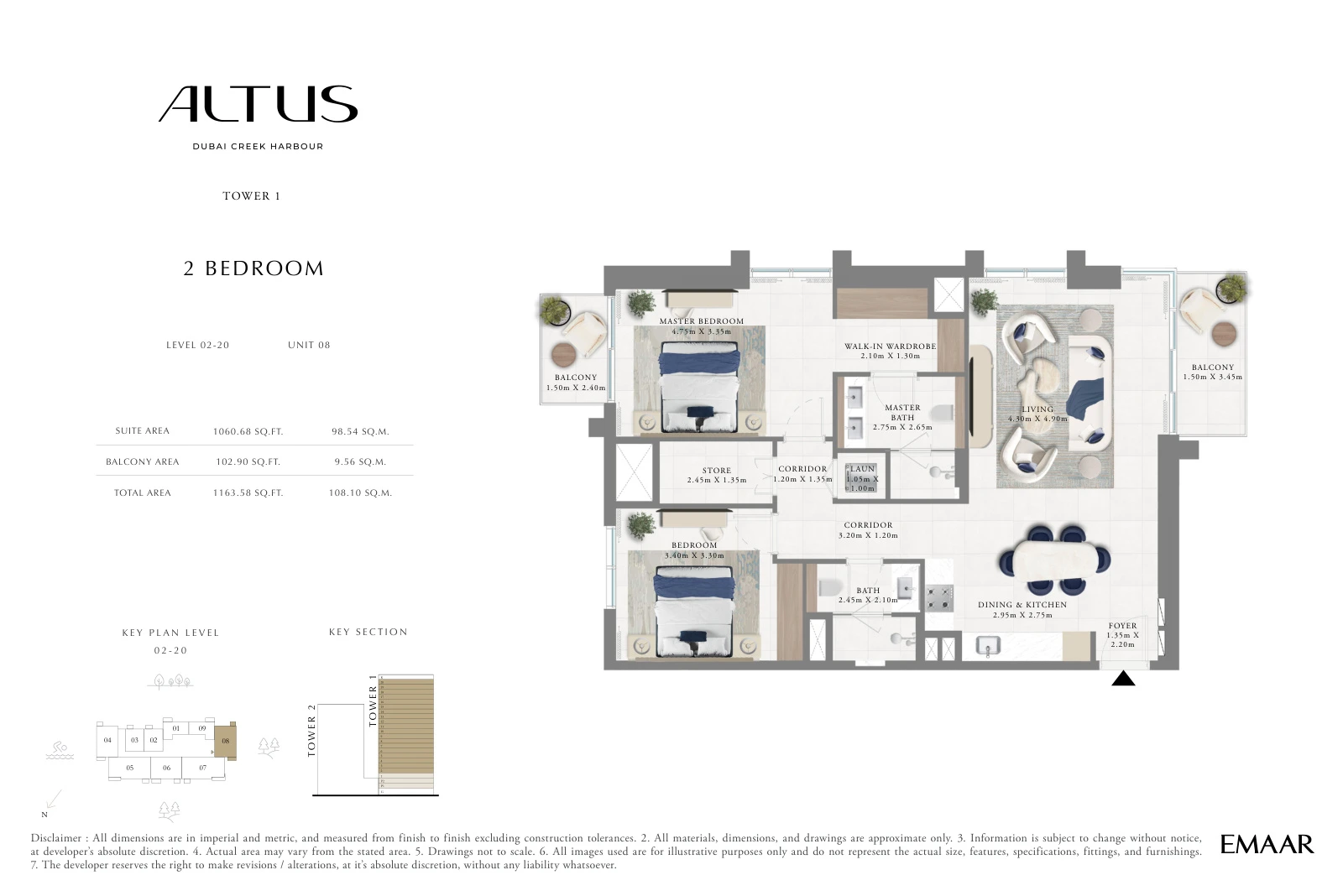 Floor plan for Levels 02-20, Unit 08