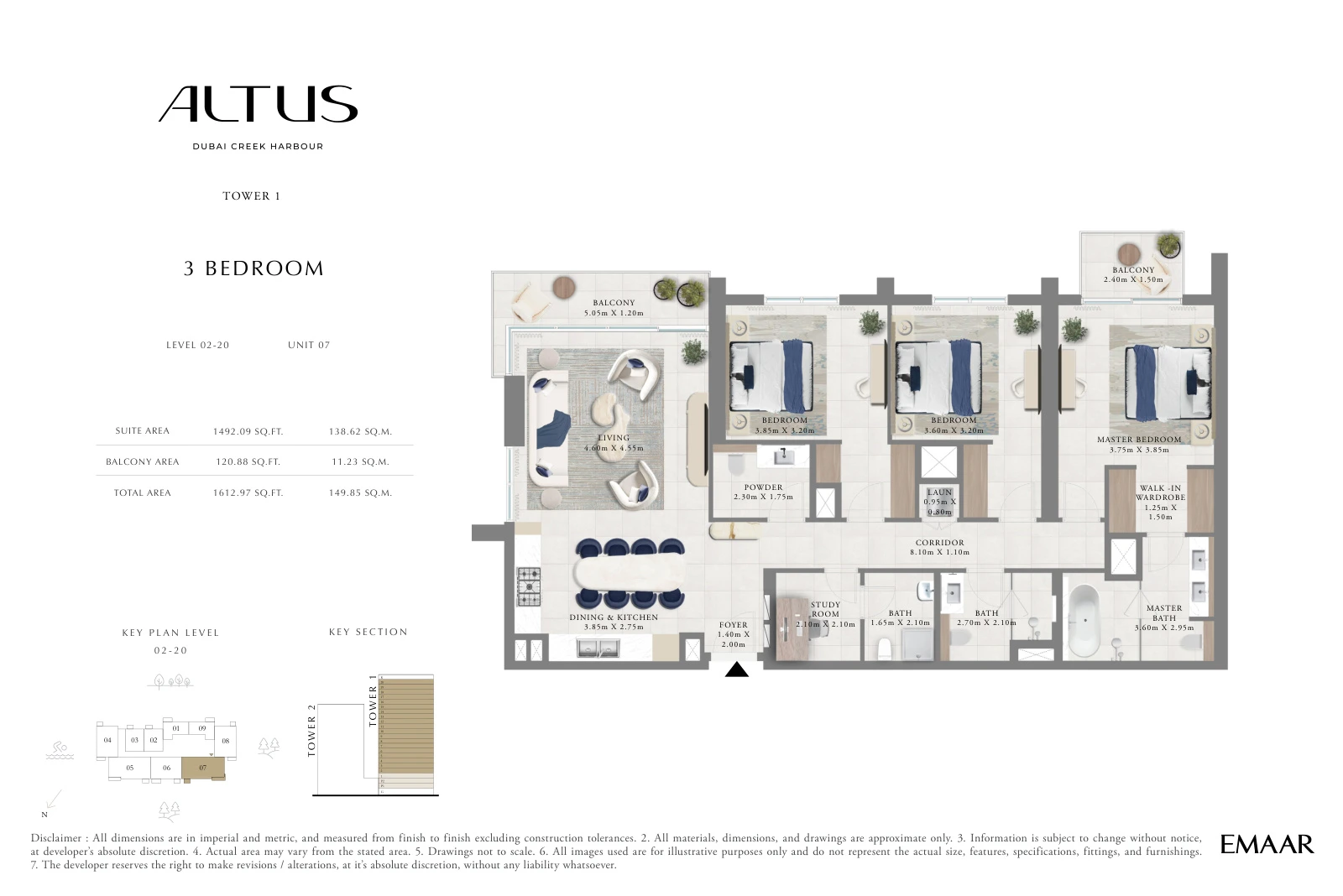 Floor plan for Levels 02-20, Unit 07