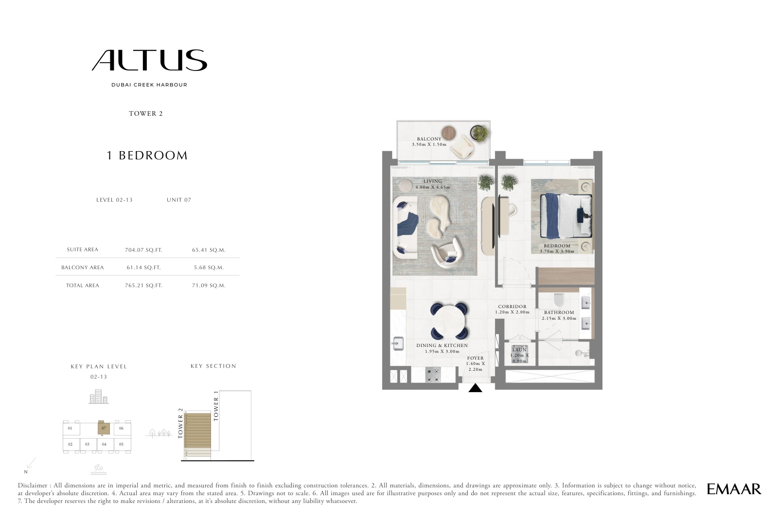 Floor plan for Levels 02-13, Unit 07