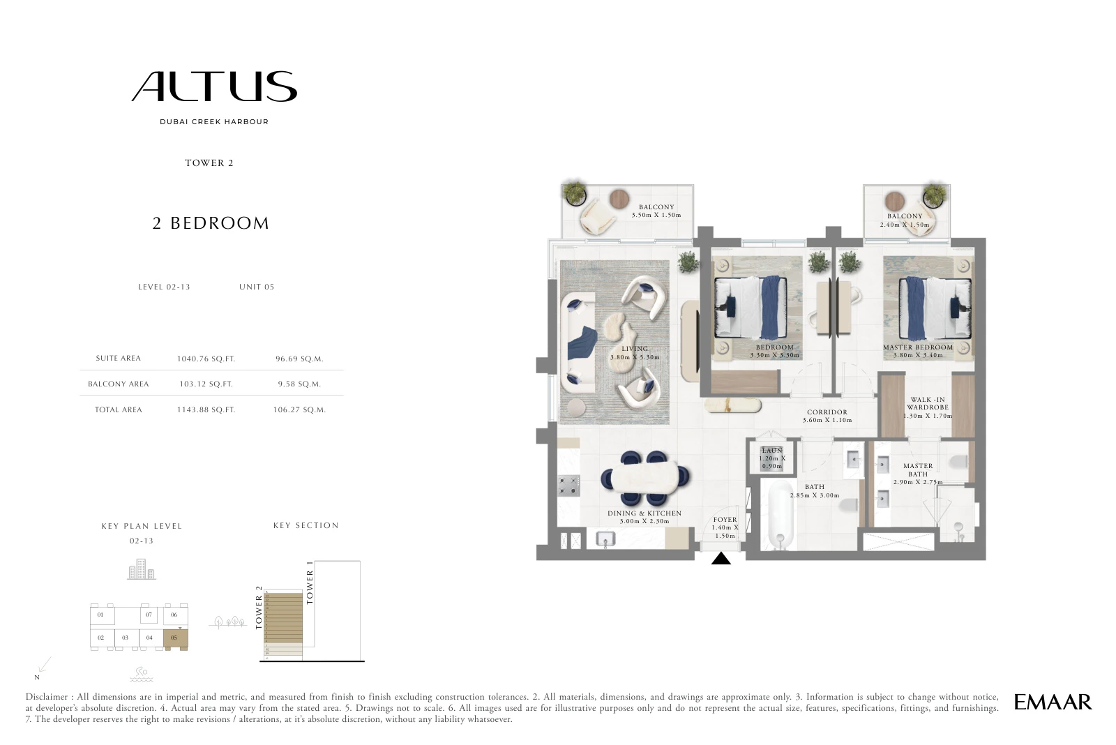Floor plan for Levels 02-13, Unit 05