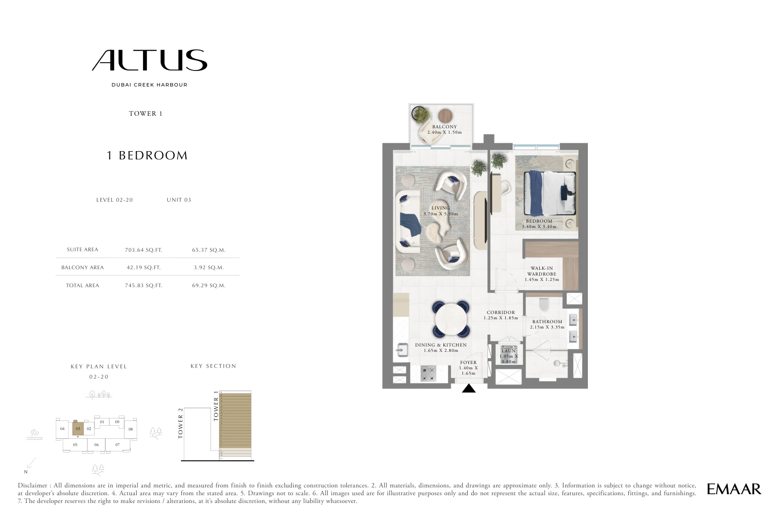 Floor plan for Levels 02-20, Unit 03